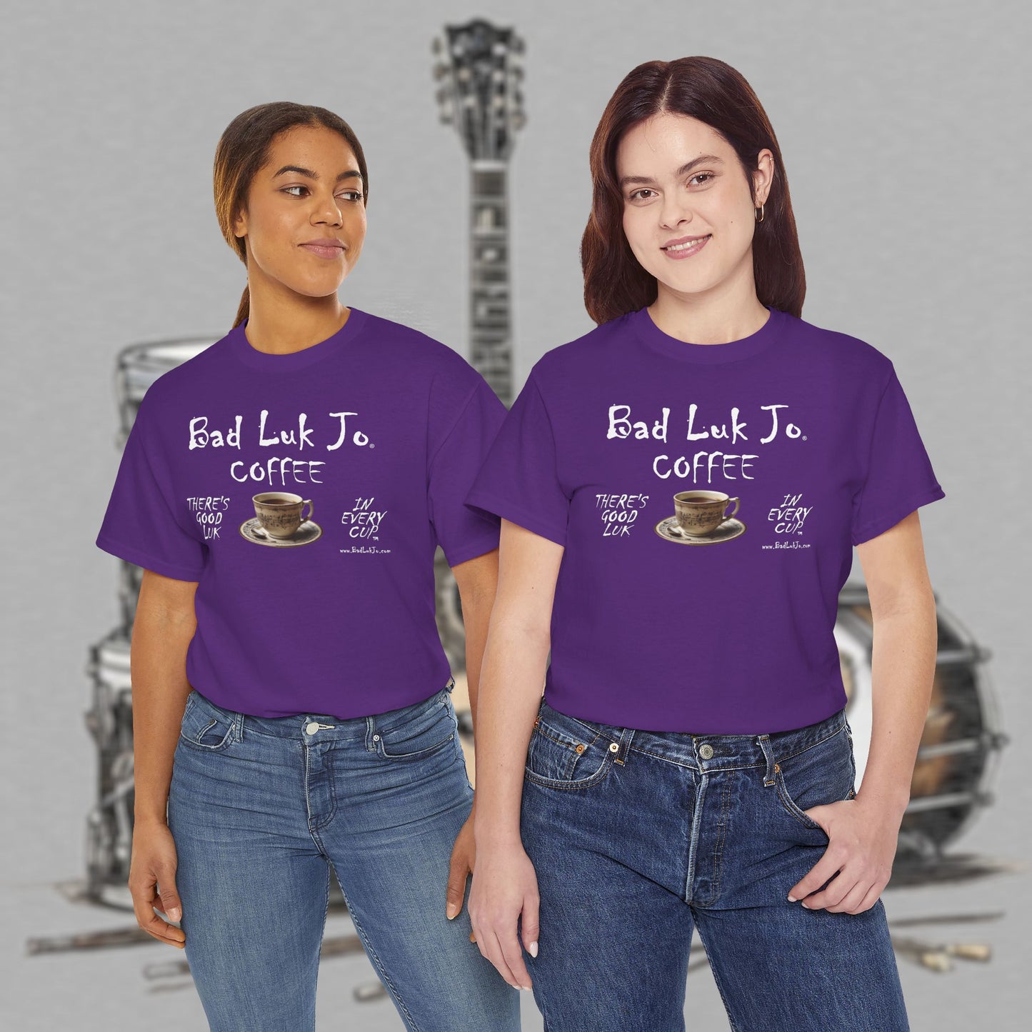 Bad Luk Jo Unisex Heavy Cotton Tee - "There's Good Luk in Every Cup" - Perfect Gift for Coffee Lovers - FREE ECONOMY SHIPPING