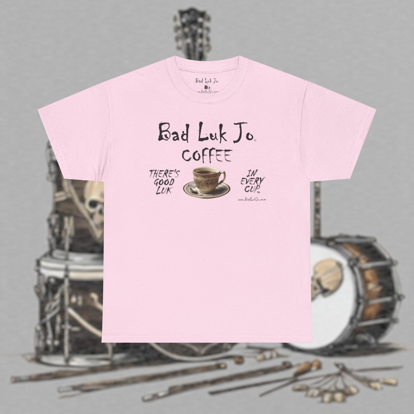 Bad Luk Jo Unisex Heavy Cotton Tee - "There's Good Luk in Every Cup" - Perfect Gift for Coffee Lovers - FREE ECONOMY SHIPPING