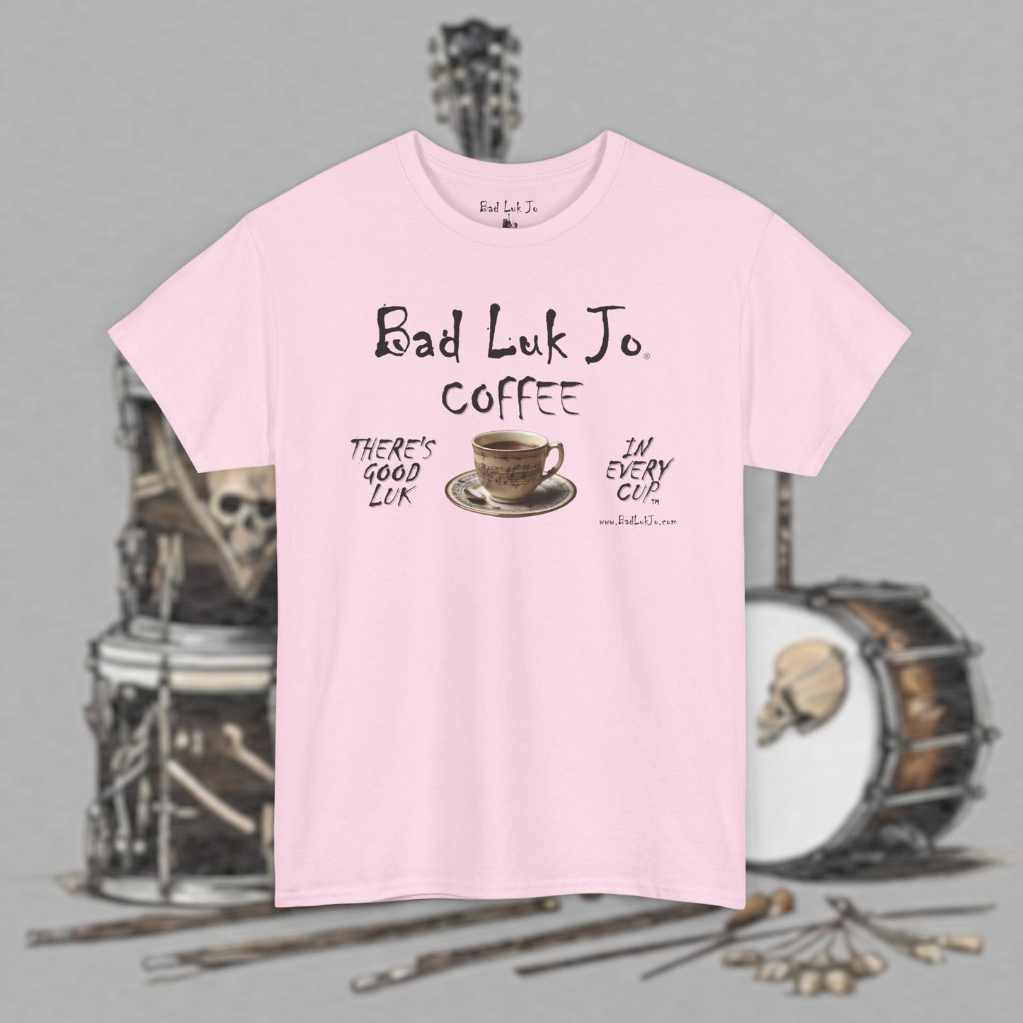 Bad Luk Jo Unisex Heavy Cotton Tee - "There's Good Luk in Every Cup" - Perfect Gift for Coffee Lovers - FREE ECONOMY SHIPPING