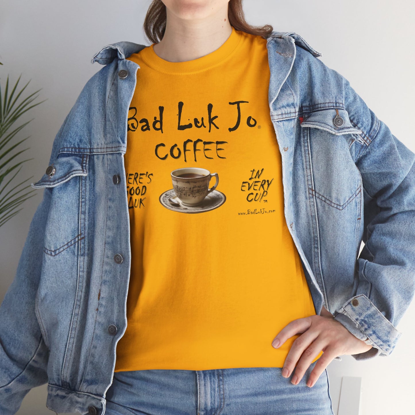 Bad Luk Jo Unisex Heavy Cotton Tee - "There's Good Luk in Every Cup" - Perfect Gift for Coffee Lovers - FREE ECONOMY SHIPPING