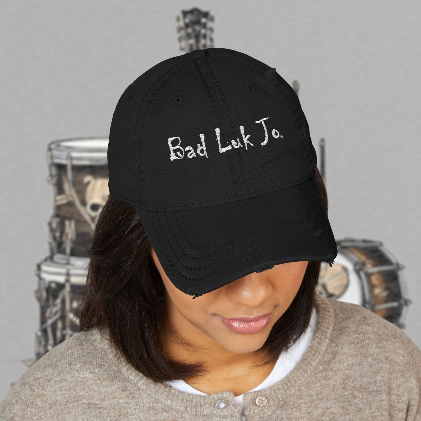 Bad Luk Jo Embroidered Distressed Hat / Cap - FREE ECONOMY SHIPPING