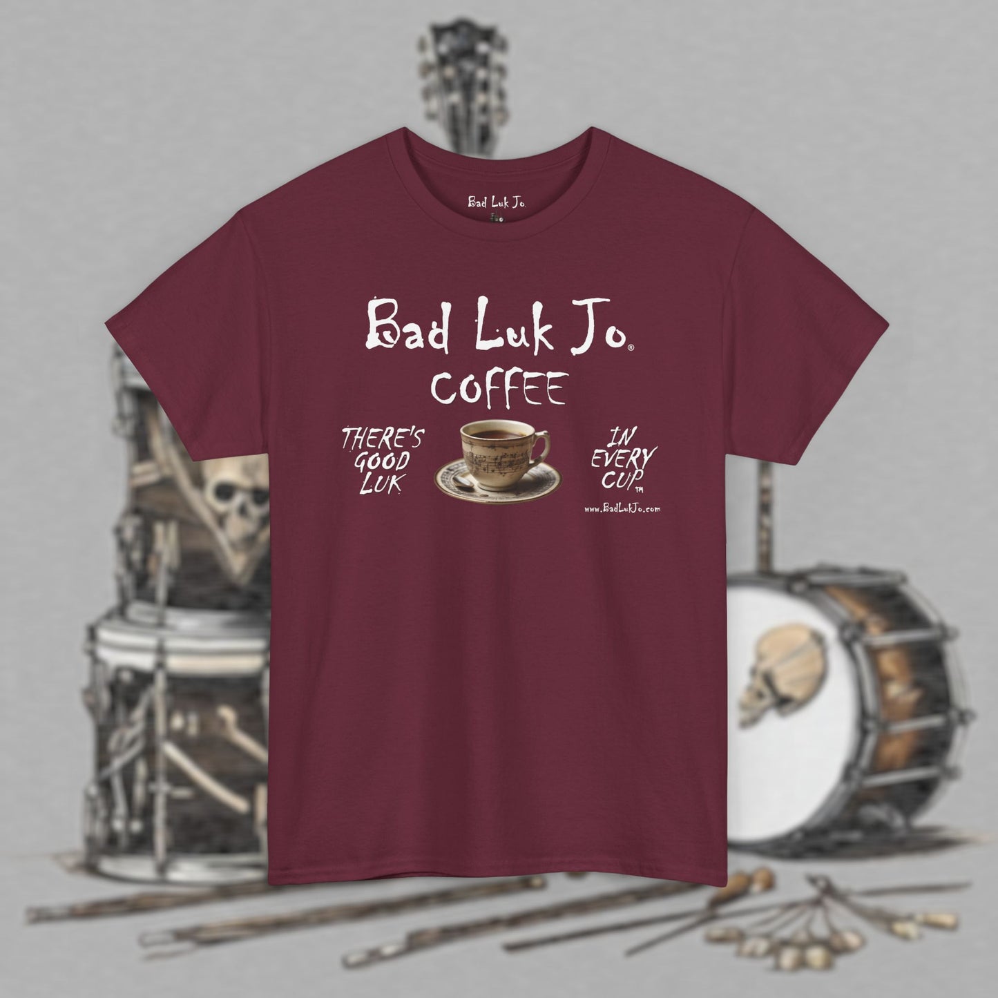 Bad Luk Jo Unisex Heavy Cotton Tee - "There's Good Luk in Every Cup" - Perfect Gift for Coffee Lovers - FREE ECONOMY SHIPPING