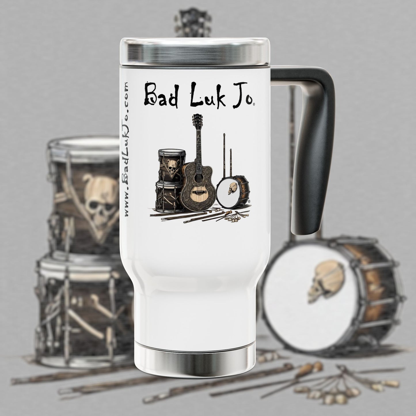 Bad Luk Jo Stainless Steel Travel Mug - 14oz Coffee Lover's Beverage Tumbler with Handle - FREE ECONOMY SHIPPING