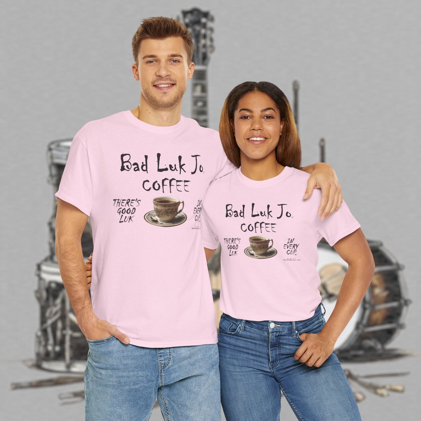 Bad Luk Jo Unisex Heavy Cotton Tee - "There's Good Luk in Every Cup" - Perfect Gift for Coffee Lovers - FREE ECONOMY SHIPPING