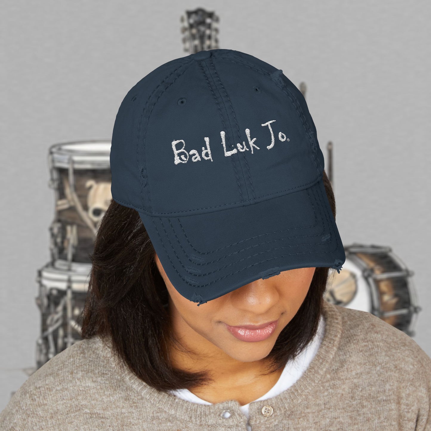 Bad Luk Jo Embroidered Distressed Hat / Cap - FREE ECONOMY SHIPPING