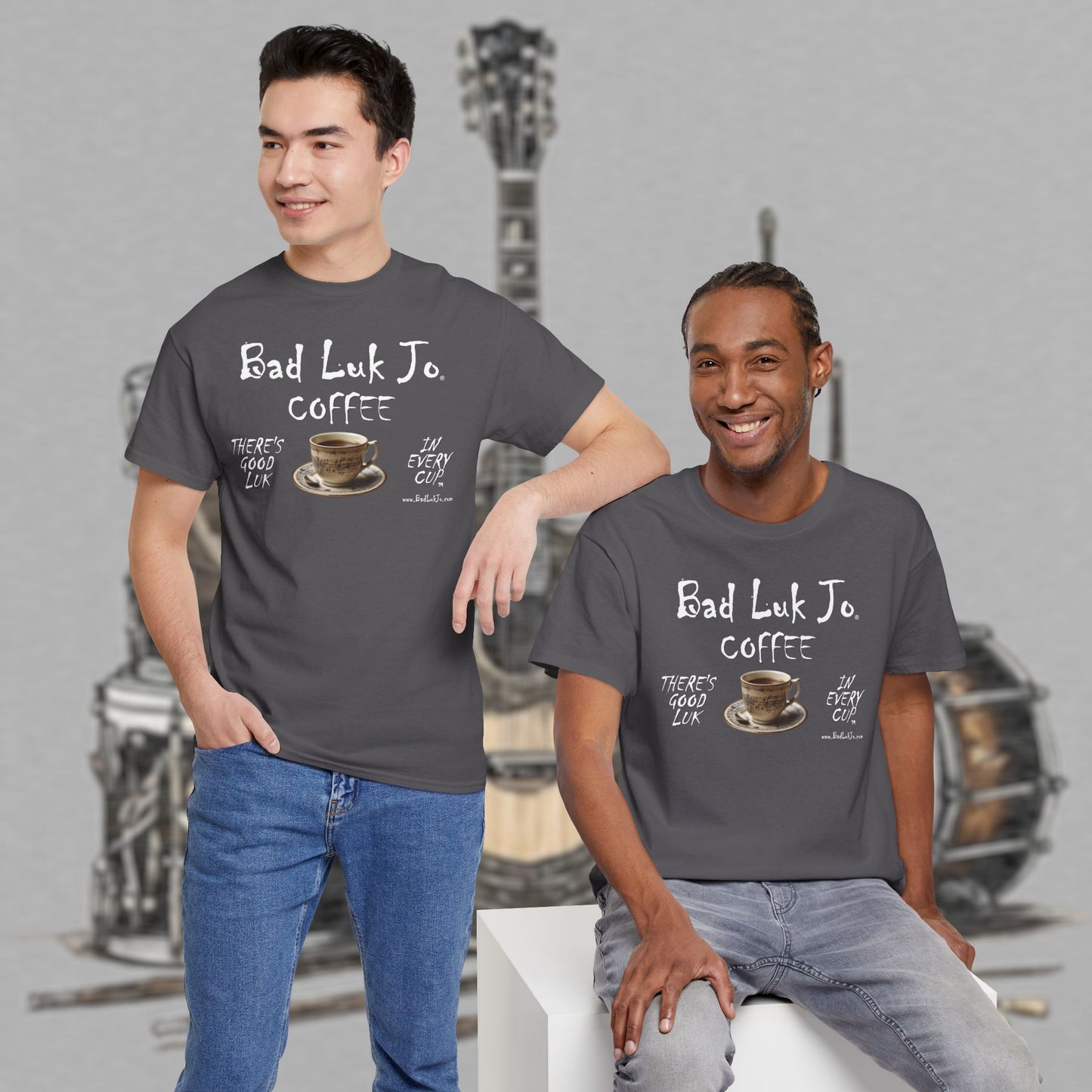 Bad Luk Jo Unisex Heavy Cotton Tee - "There's Good Luk in Every Cup" - Perfect Gift for Coffee Lovers - FREE ECONOMY SHIPPING