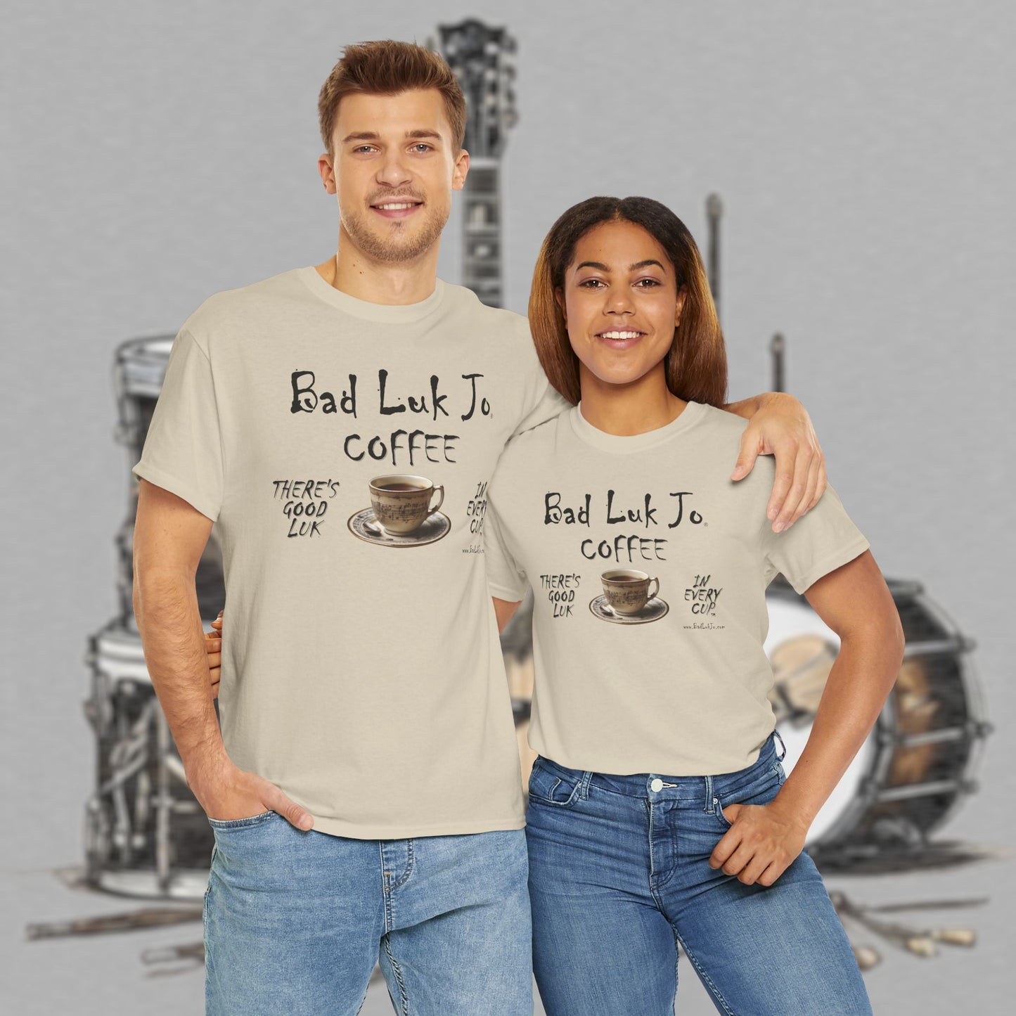 Bad Luk Jo Unisex Heavy Cotton Tee - "There's Good Luk in Every Cup" - Perfect Gift for Coffee Lovers - FREE ECONOMY SHIPPING