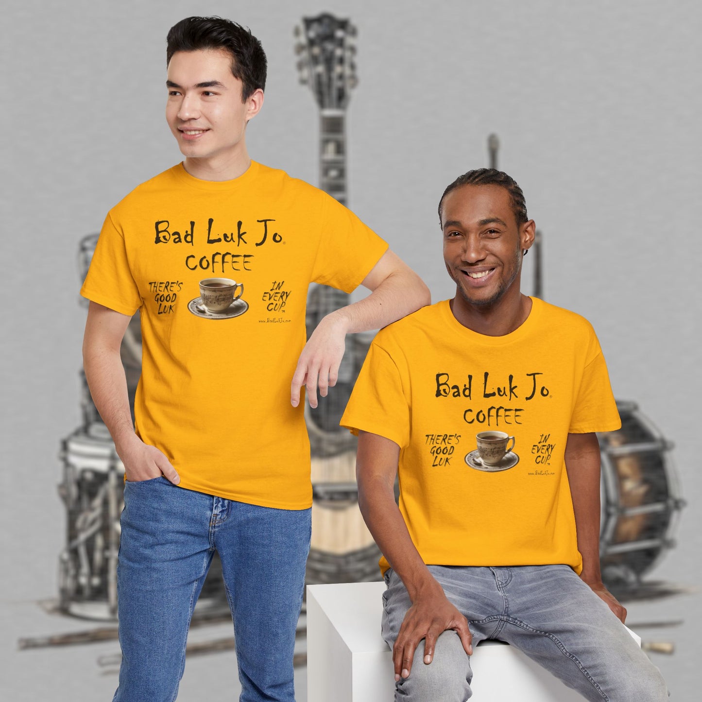 Bad Luk Jo Unisex Heavy Cotton Tee - "There's Good Luk in Every Cup" - Perfect Gift for Coffee Lovers - FREE ECONOMY SHIPPING