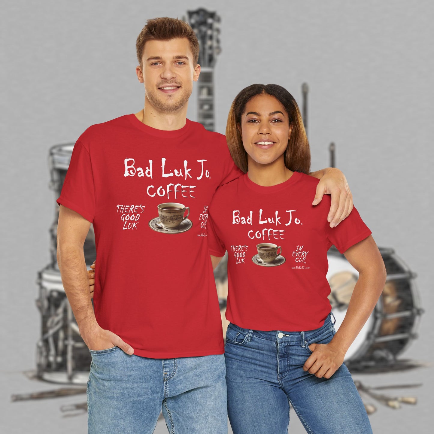 Bad Luk Jo Unisex Heavy Cotton Tee - "There's Good Luk in Every Cup" - Perfect Gift for Coffee Lovers - FREE ECONOMY SHIPPING