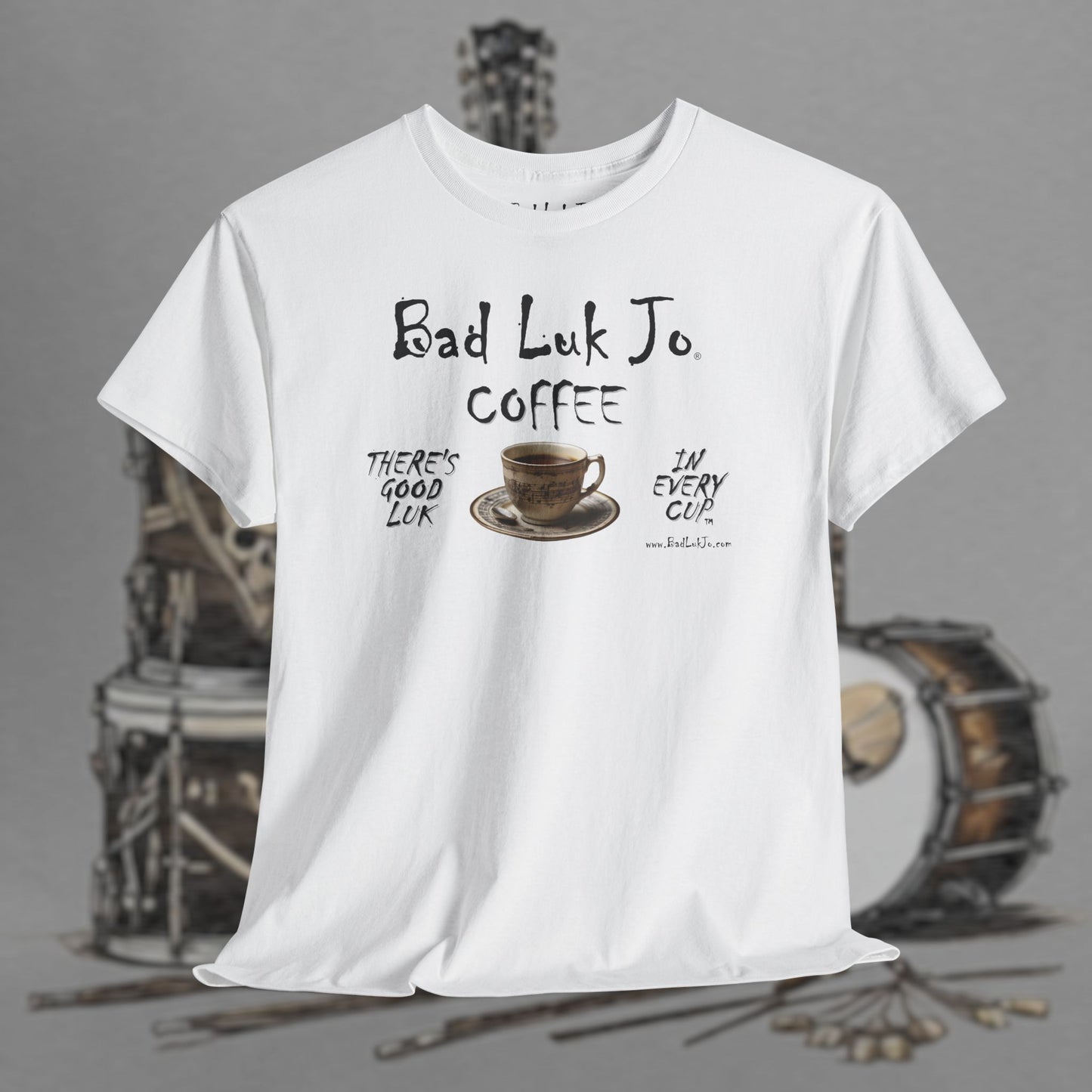 Bad Luk Jo Unisex Heavy Cotton Tee - "There's Good Luk in Every Cup" - Perfect Gift for Coffee Lovers - FREE ECONOMY SHIPPING