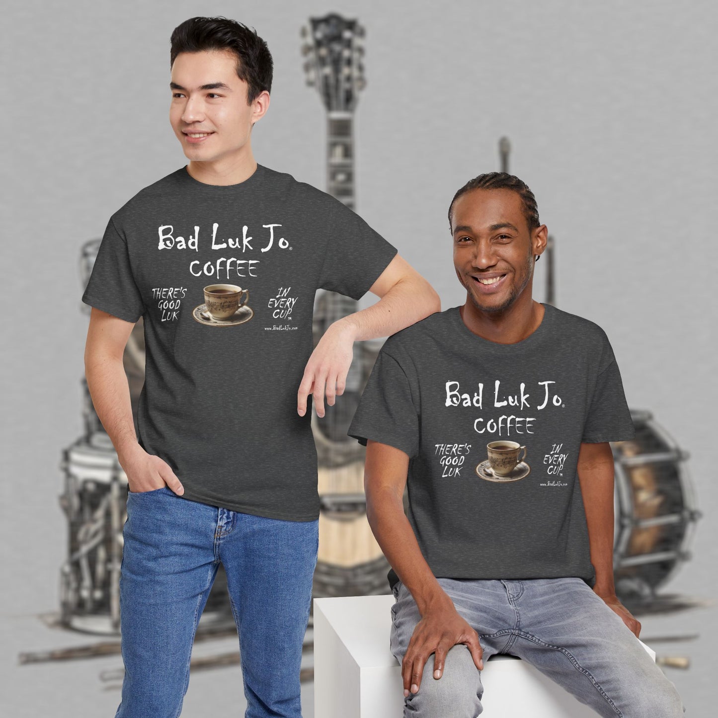 Bad Luk Jo Unisex Heavy Cotton Tee - "There's Good Luk in Every Cup" - Perfect Gift for Coffee Lovers - FREE ECONOMY SHIPPING
