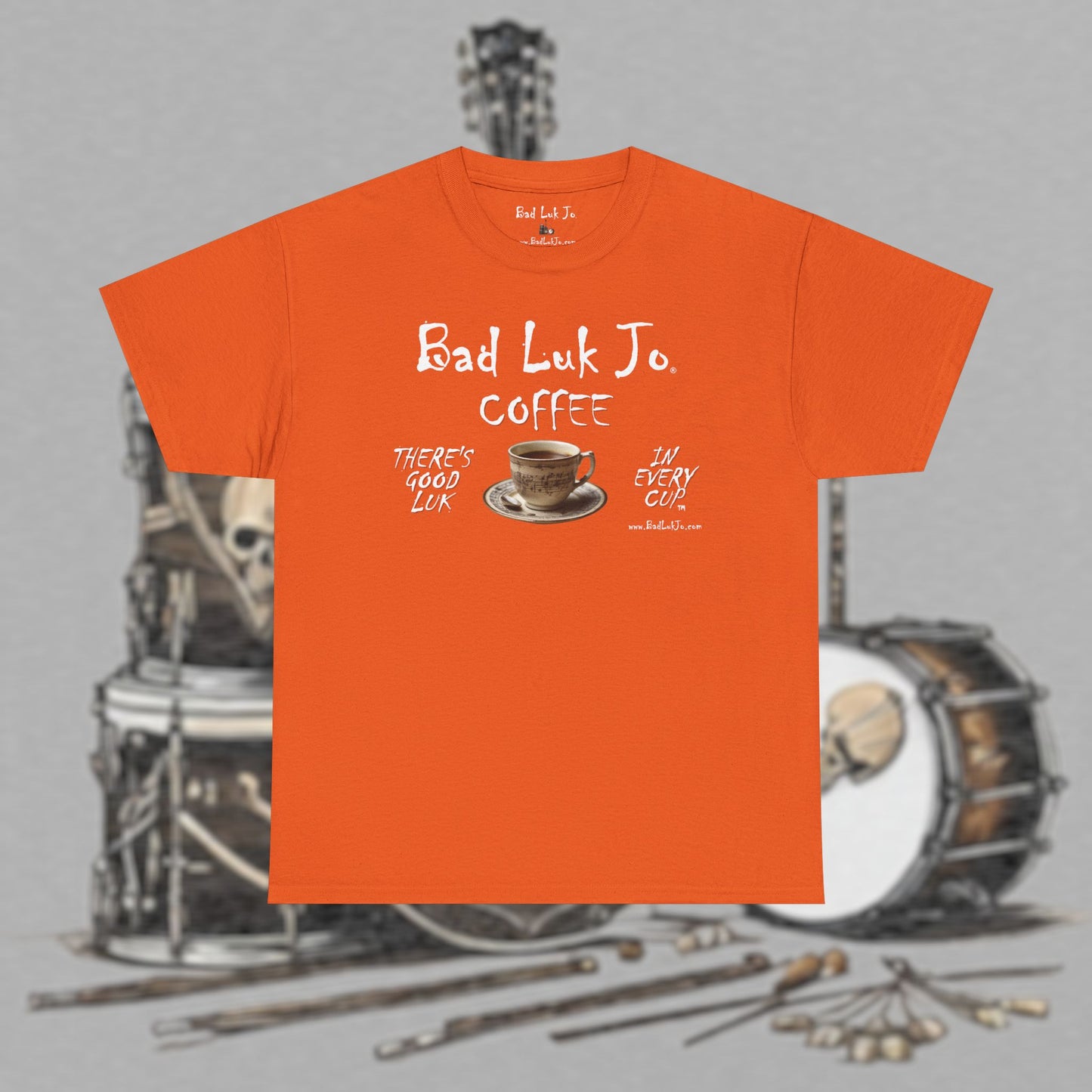 Bad Luk Jo Unisex Heavy Cotton Tee - "There's Good Luk in Every Cup" - Perfect Gift for Coffee Lovers - FREE ECONOMY SHIPPING