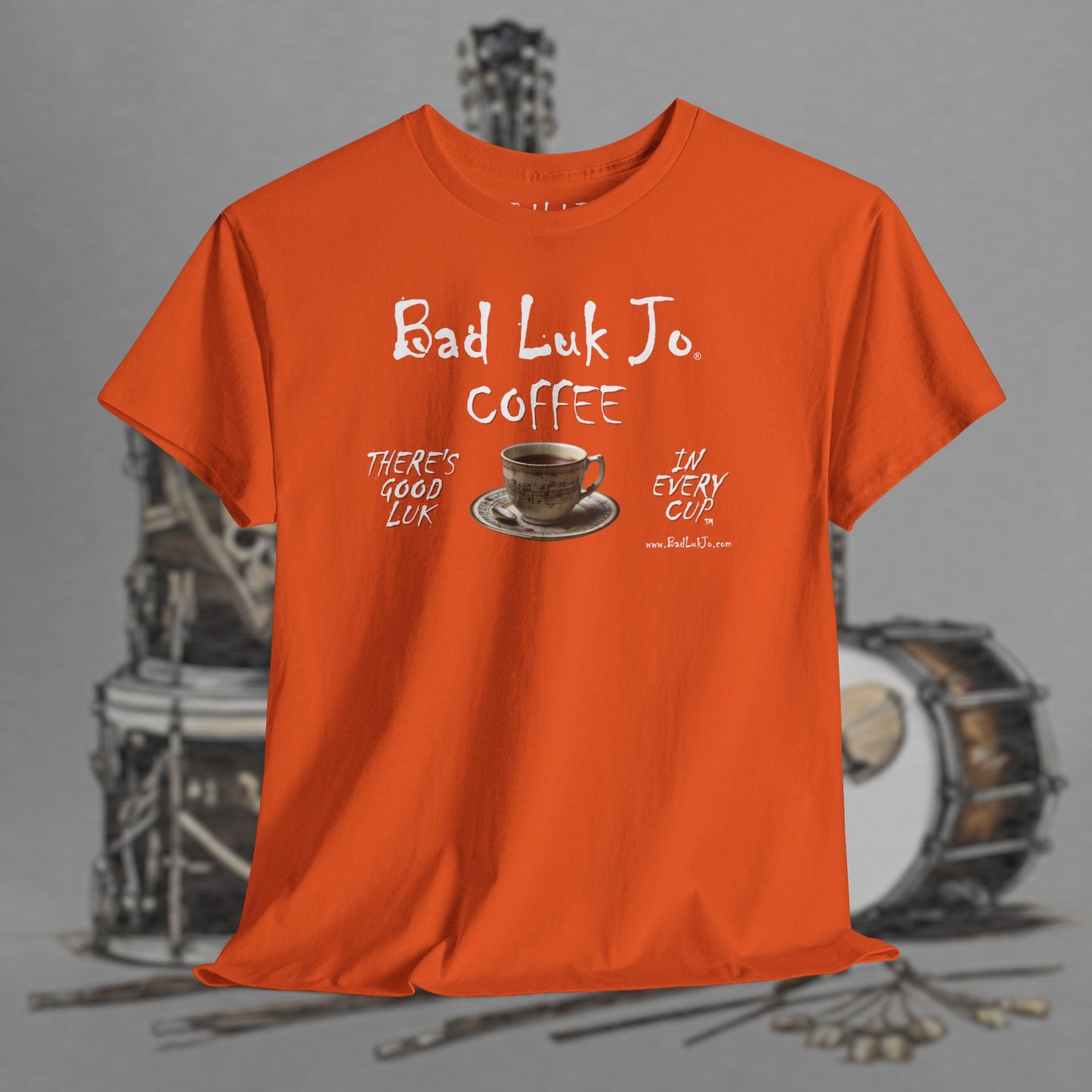 Bad Luk Jo Unisex Heavy Cotton Tee - "There's Good Luk in Every Cup" - Perfect Gift for Coffee Lovers - FREE ECONOMY SHIPPING