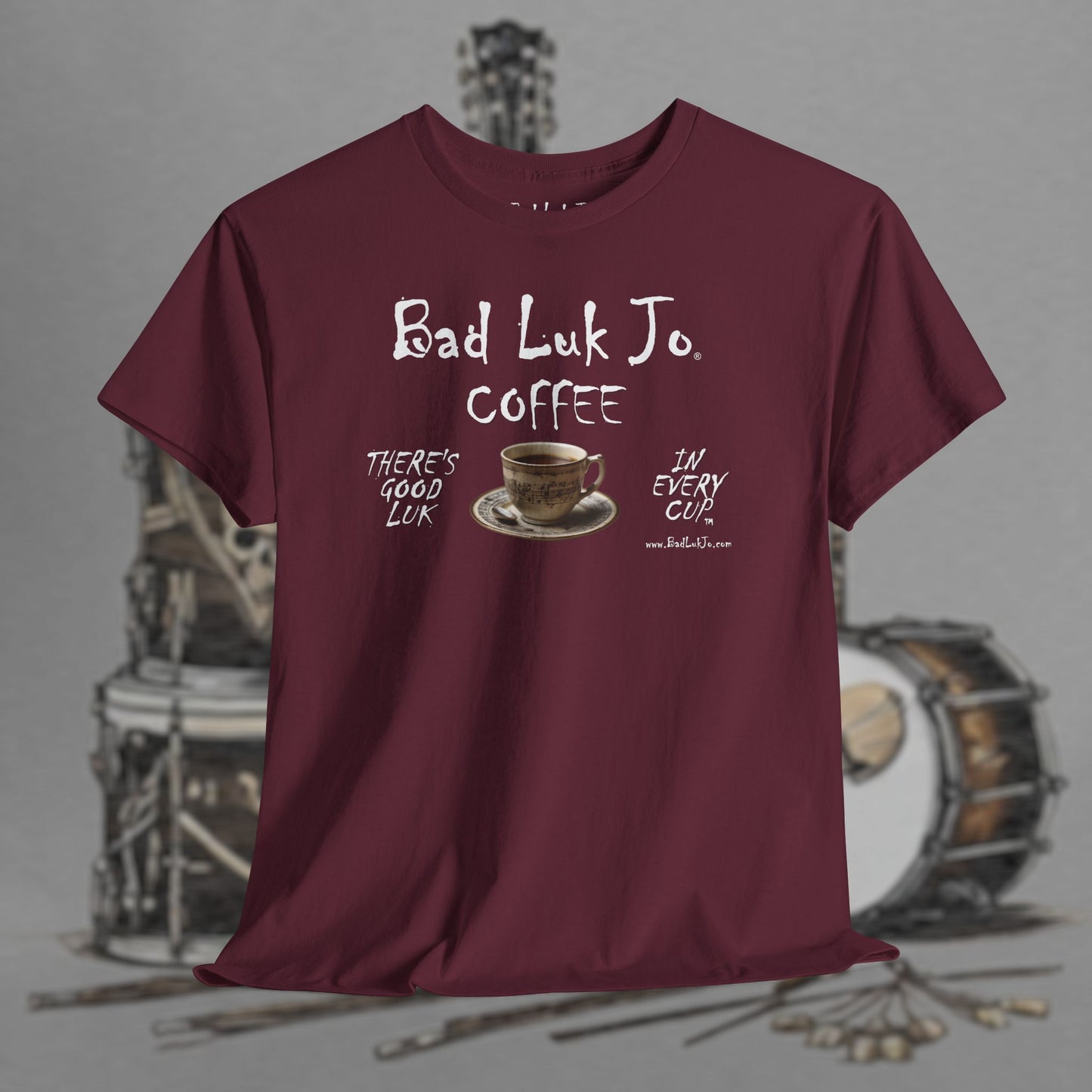 Bad Luk Jo Unisex Heavy Cotton Tee - "There's Good Luk in Every Cup" - Perfect Gift for Coffee Lovers - FREE ECONOMY SHIPPING