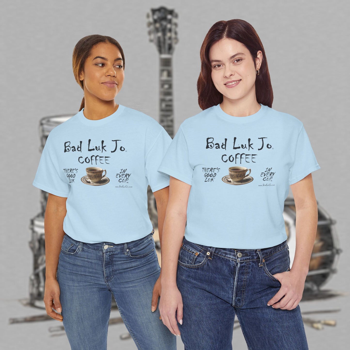 Bad Luk Jo Unisex Heavy Cotton Tee - "There's Good Luk in Every Cup" - Perfect Gift for Coffee Lovers - FREE ECONOMY SHIPPING