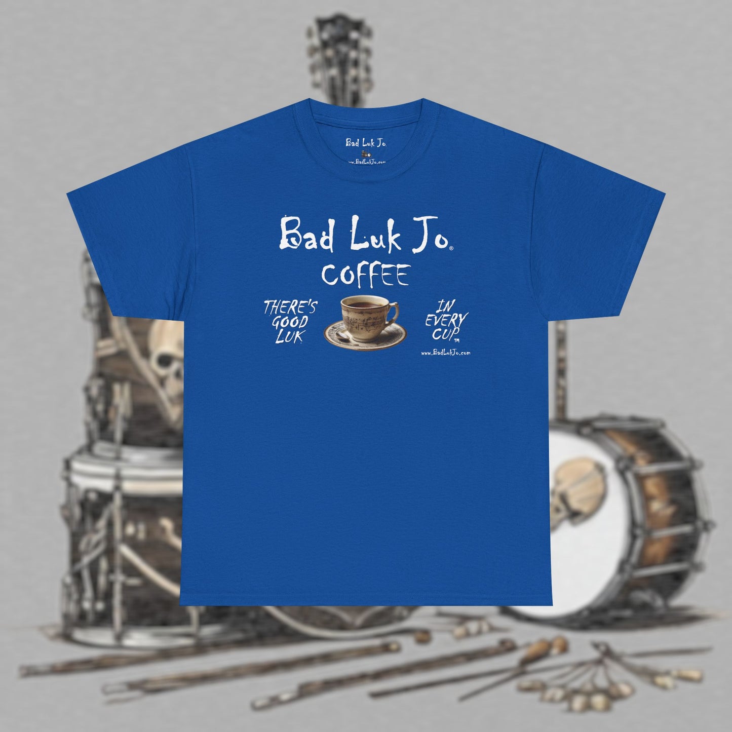 Bad Luk Jo Unisex Heavy Cotton Tee - "There's Good Luk in Every Cup" - Perfect Gift for Coffee Lovers - FREE ECONOMY SHIPPING