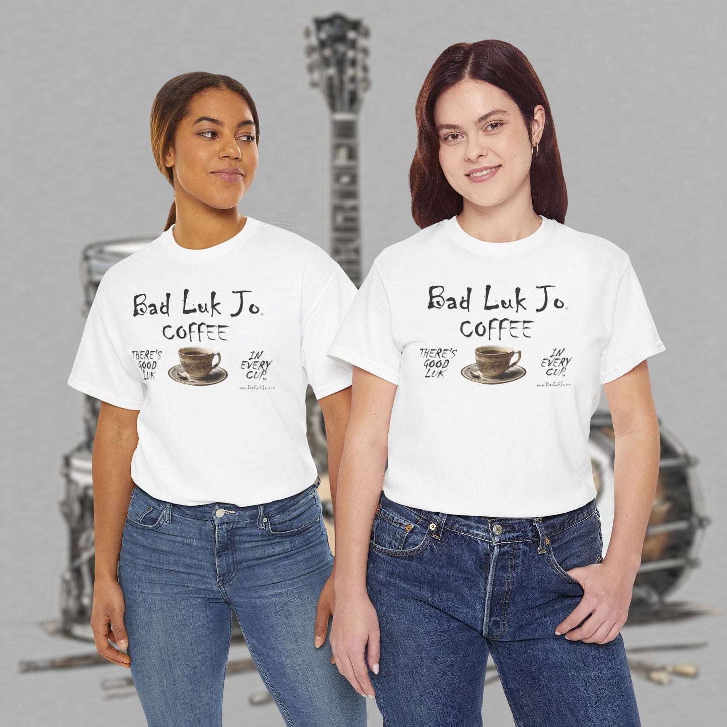 Bad Luk Jo Unisex Heavy Cotton Tee - "There's Good Luk in Every Cup" - Perfect Gift for Coffee Lovers - FREE ECONOMY SHIPPING
