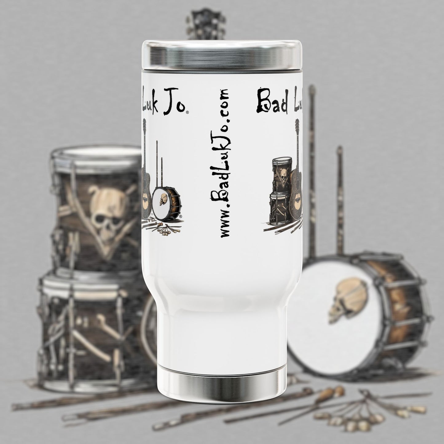 Bad Luk Jo Stainless Steel Travel Mug - 14oz Coffee Lover's Beverage Tumbler with Handle - FREE ECONOMY SHIPPING