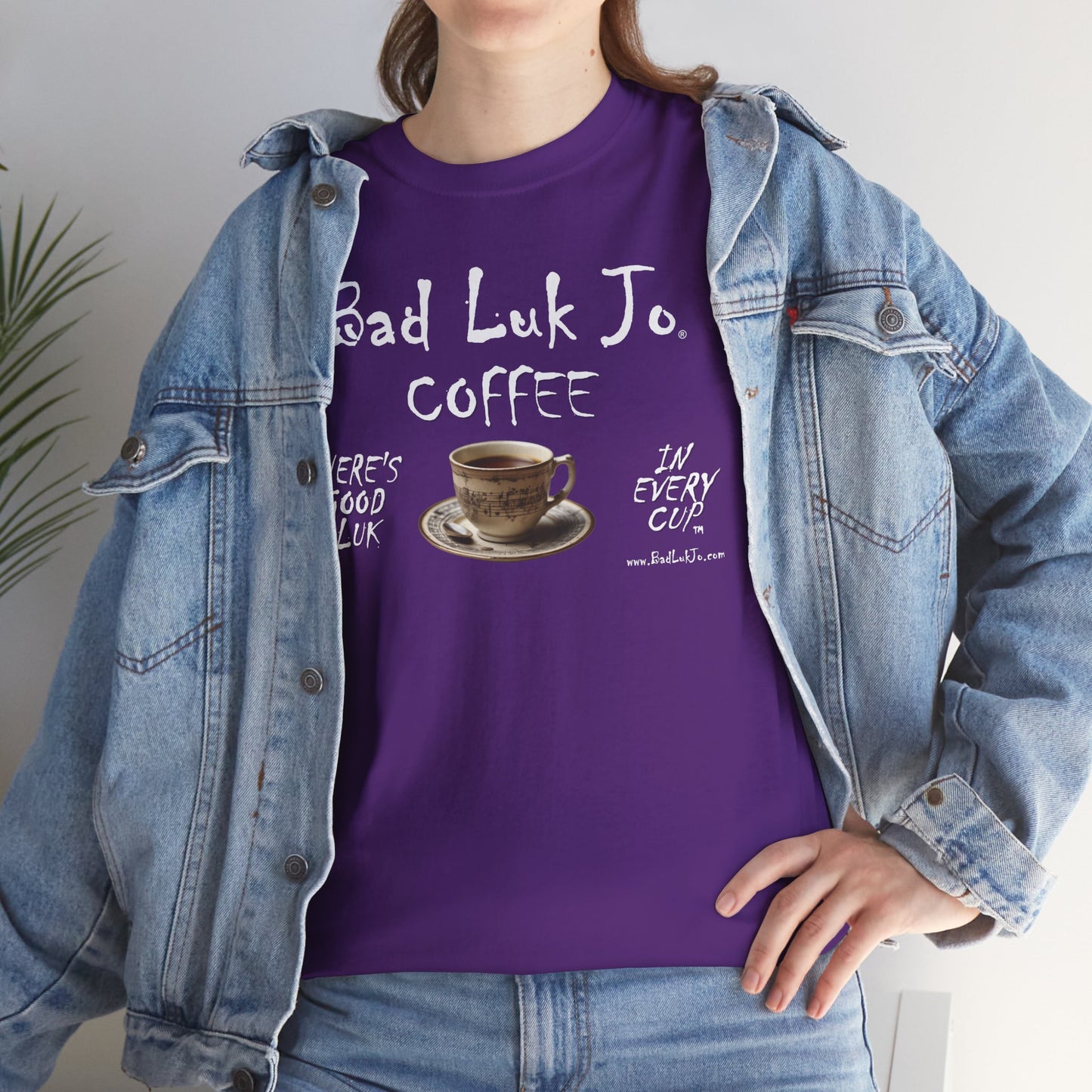 Bad Luk Jo Unisex Heavy Cotton Tee - "There's Good Luk in Every Cup" - Perfect Gift for Coffee Lovers - FREE ECONOMY SHIPPING