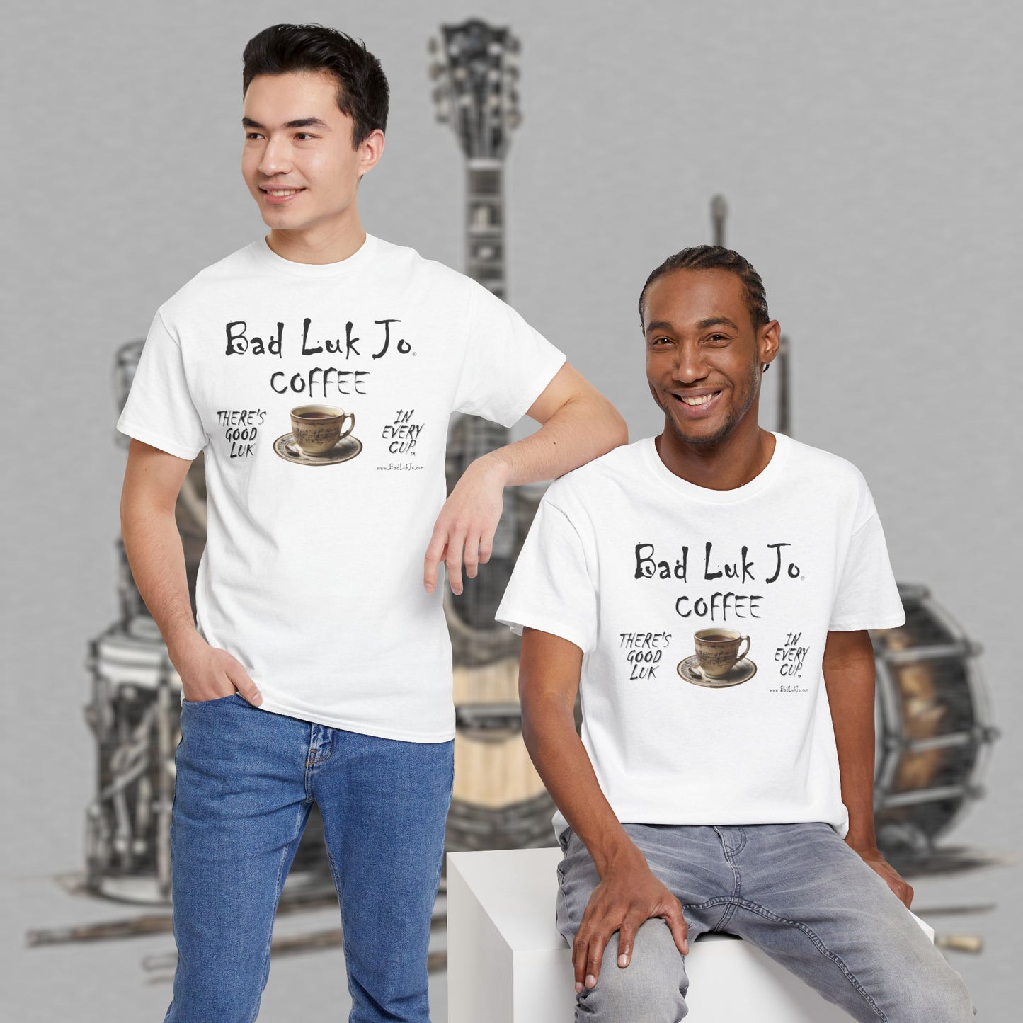 Bad Luk Jo Unisex Heavy Cotton Tee - "There's Good Luk in Every Cup" - Perfect Gift for Coffee Lovers - FREE ECONOMY SHIPPING