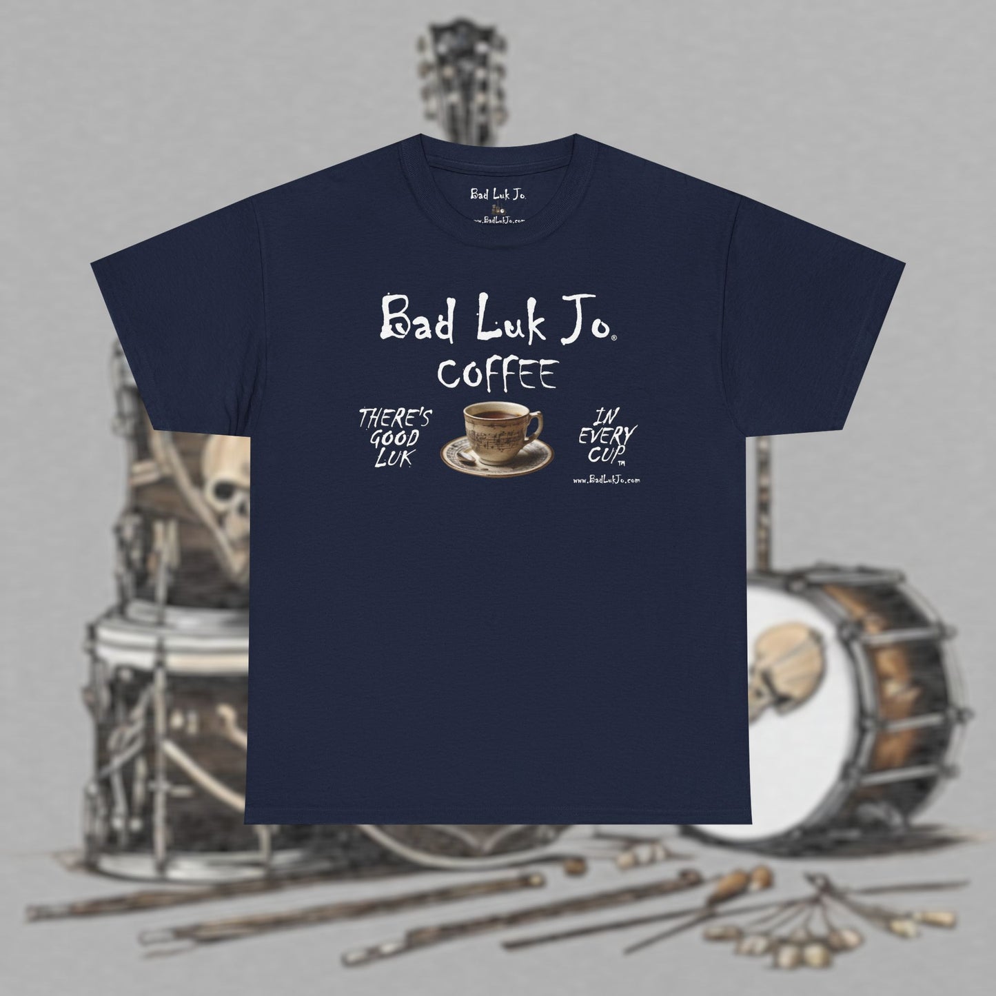 Bad Luk Jo Unisex Heavy Cotton Tee - "There's Good Luk in Every Cup" - Perfect Gift for Coffee Lovers - FREE ECONOMY SHIPPING