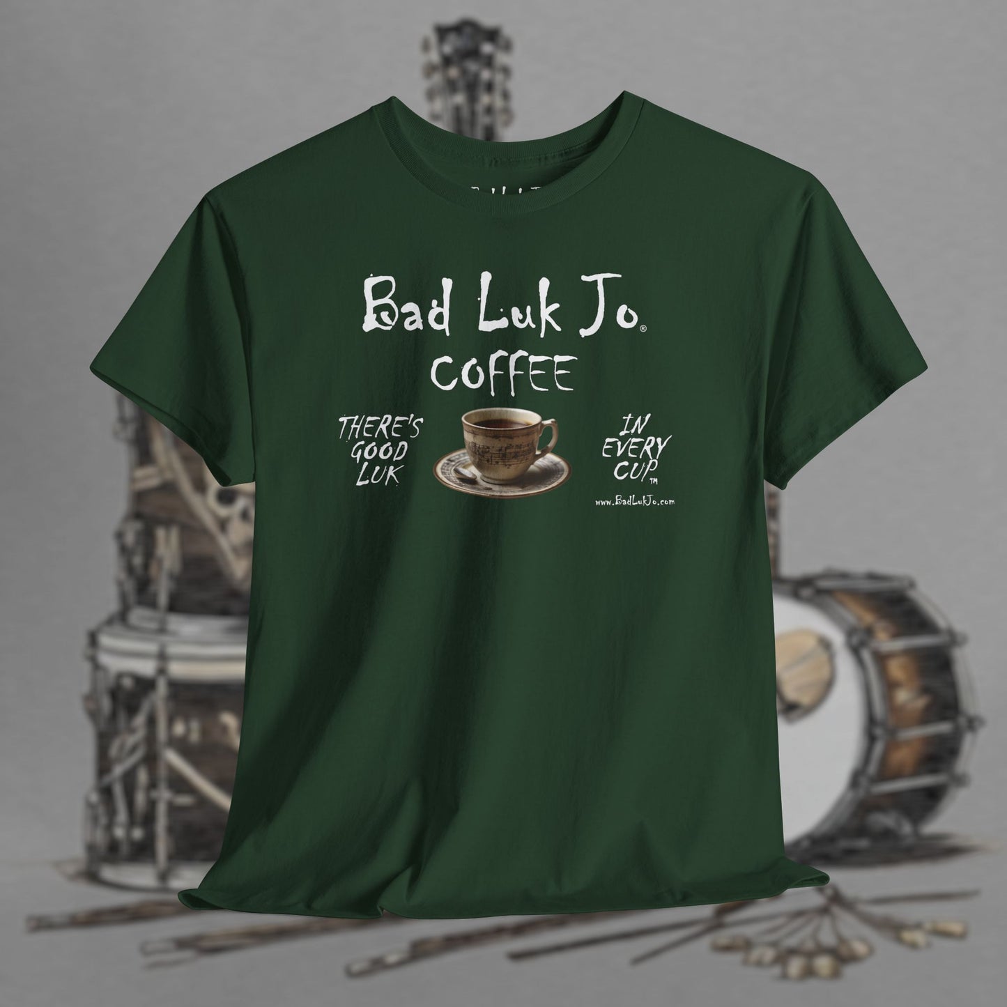 Bad Luk Jo Unisex Heavy Cotton Tee - "There's Good Luk in Every Cup" - Perfect Gift for Coffee Lovers - FREE ECONOMY SHIPPING