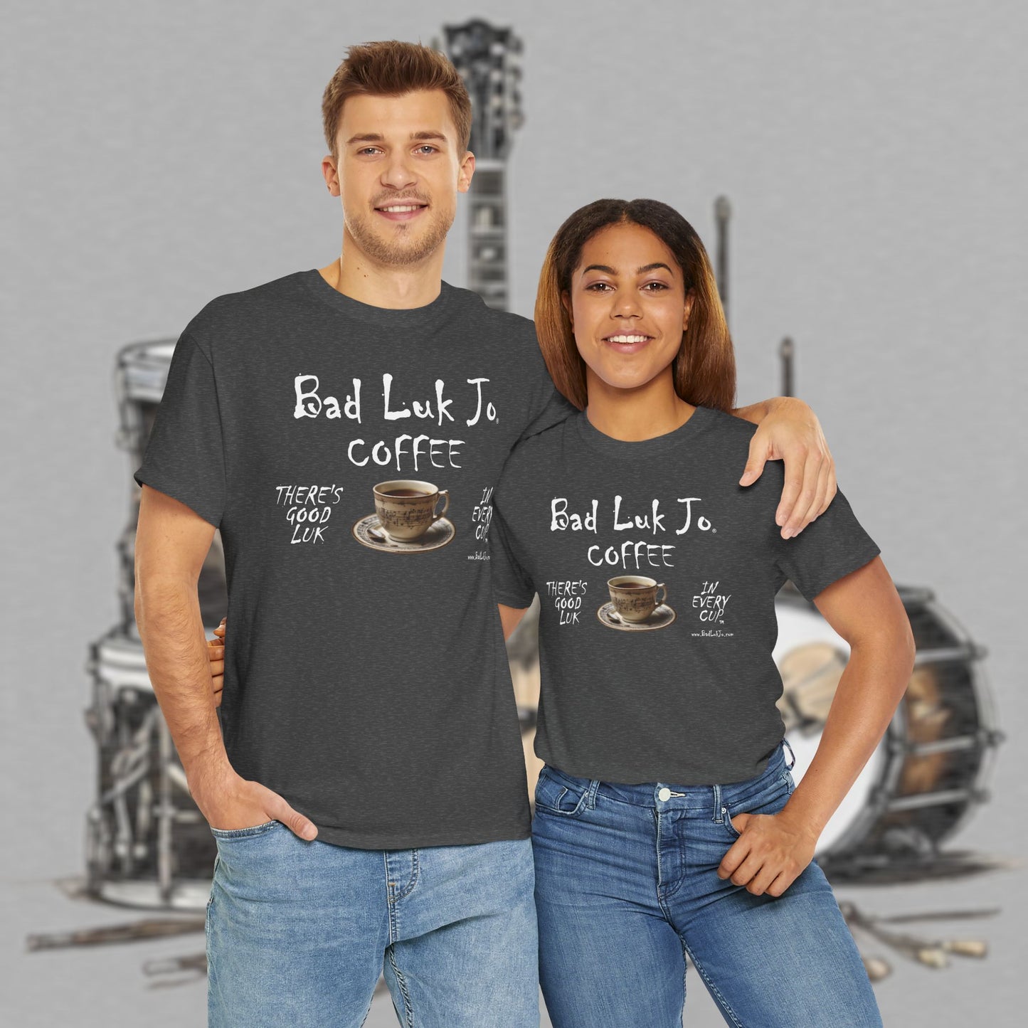 Bad Luk Jo Unisex Heavy Cotton Tee - "There's Good Luk in Every Cup" - Perfect Gift for Coffee Lovers - FREE ECONOMY SHIPPING