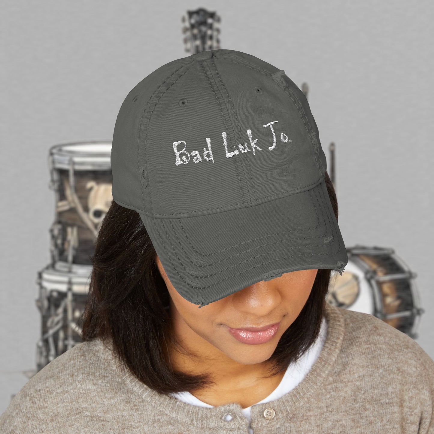 Bad Luk Jo Embroidered Distressed Hat / Cap - FREE ECONOMY SHIPPING