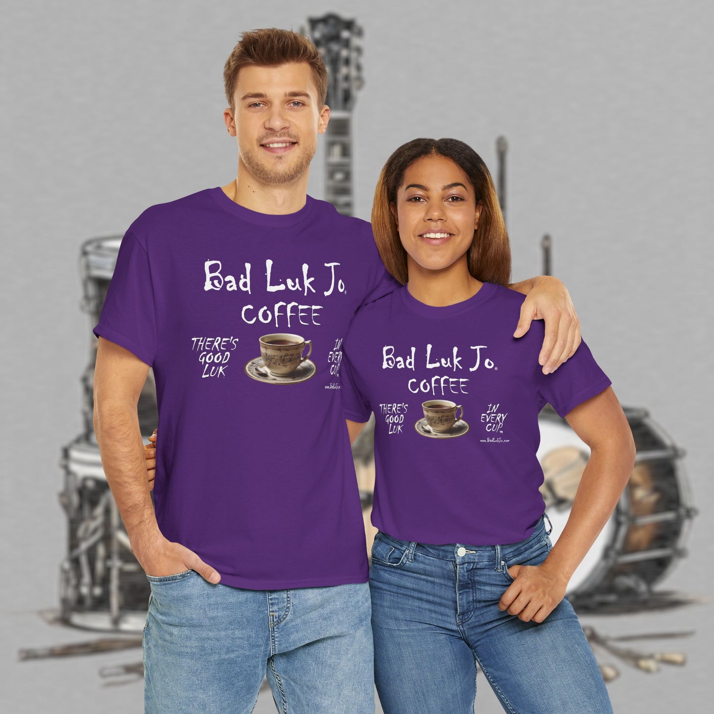 Bad Luk Jo Unisex Heavy Cotton Tee - "There's Good Luk in Every Cup" - Perfect Gift for Coffee Lovers - FREE ECONOMY SHIPPING