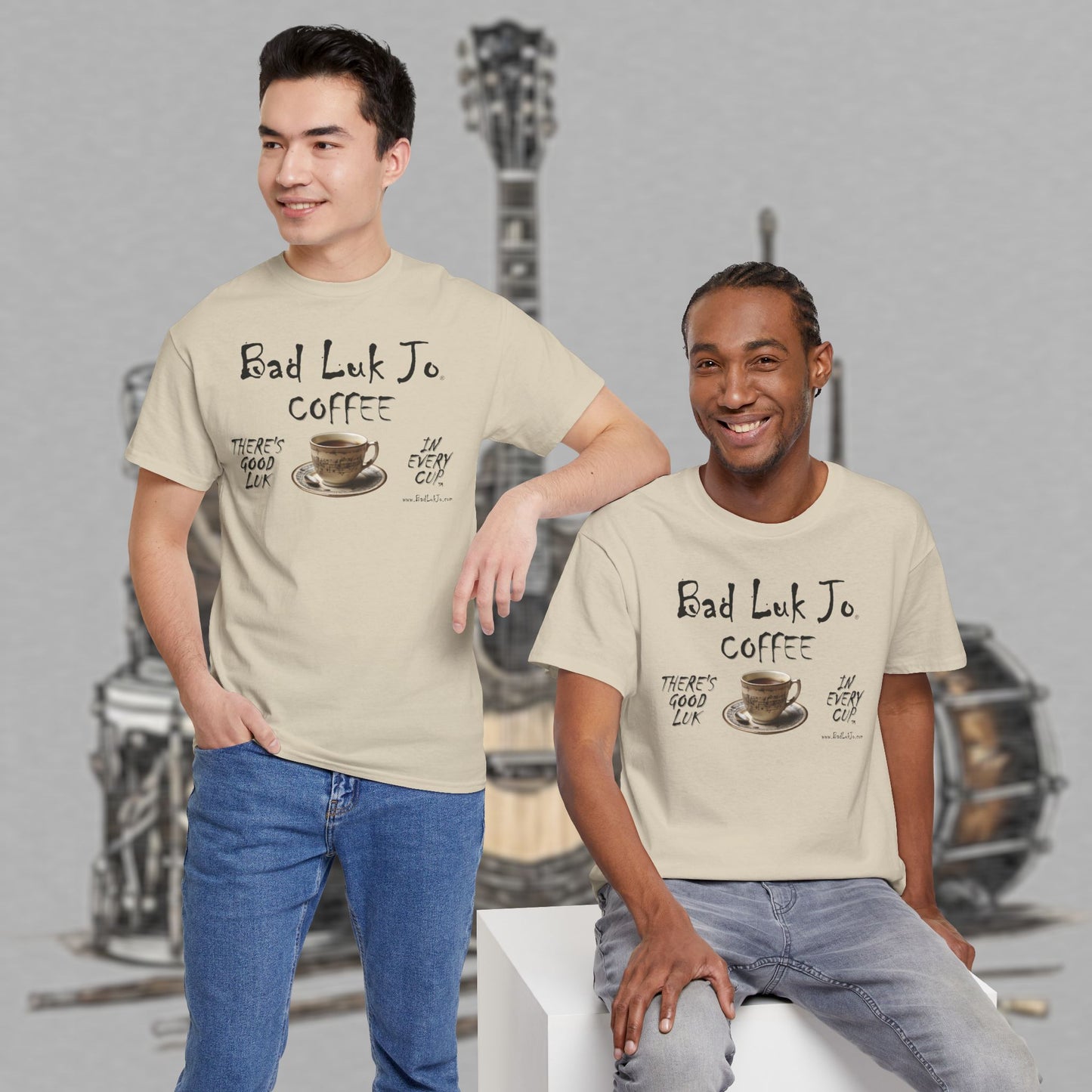 Bad Luk Jo Unisex Heavy Cotton Tee - "There's Good Luk in Every Cup" - Perfect Gift for Coffee Lovers - FREE ECONOMY SHIPPING