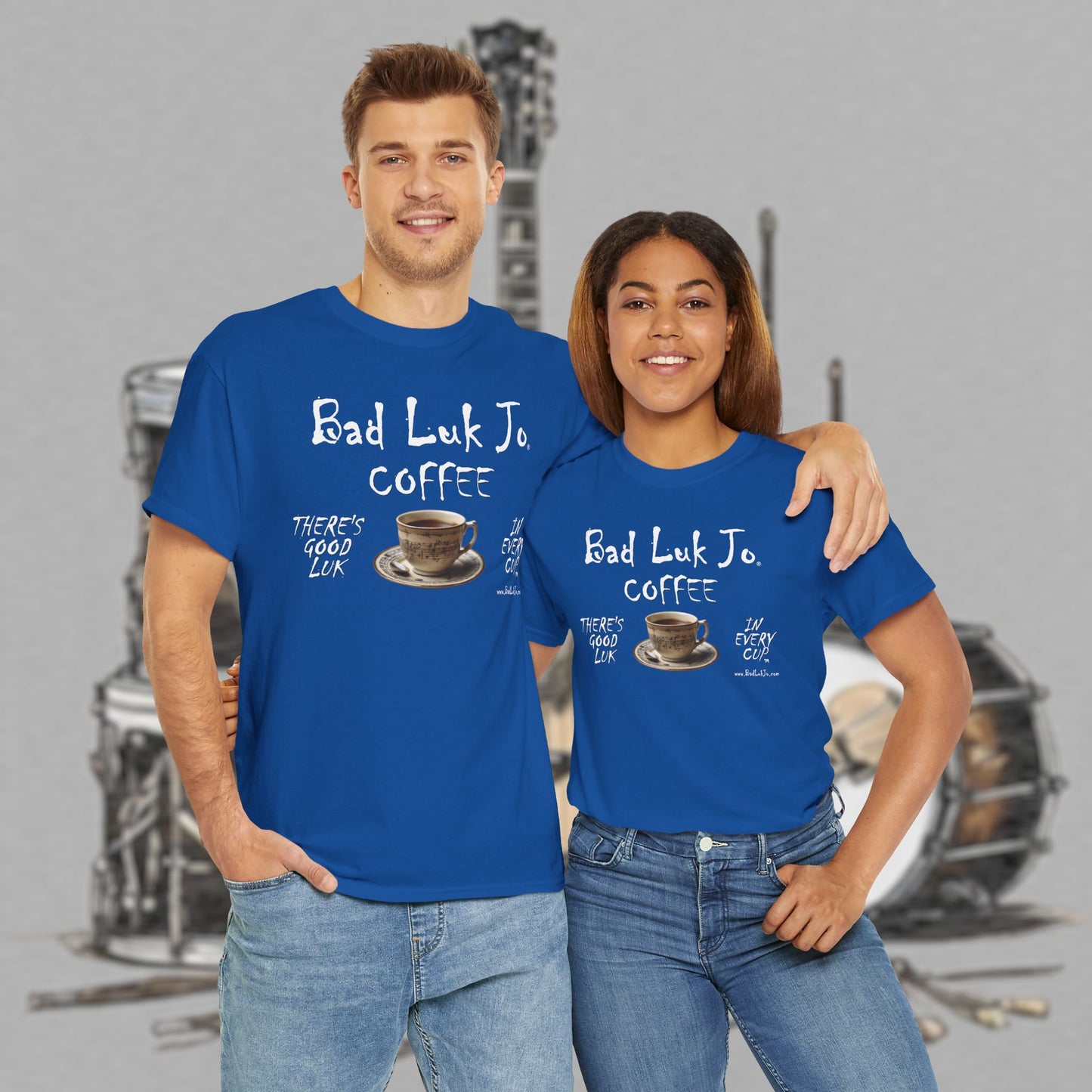 Bad Luk Jo Unisex Heavy Cotton Tee - "There's Good Luk in Every Cup" - Perfect Gift for Coffee Lovers - FREE ECONOMY SHIPPING