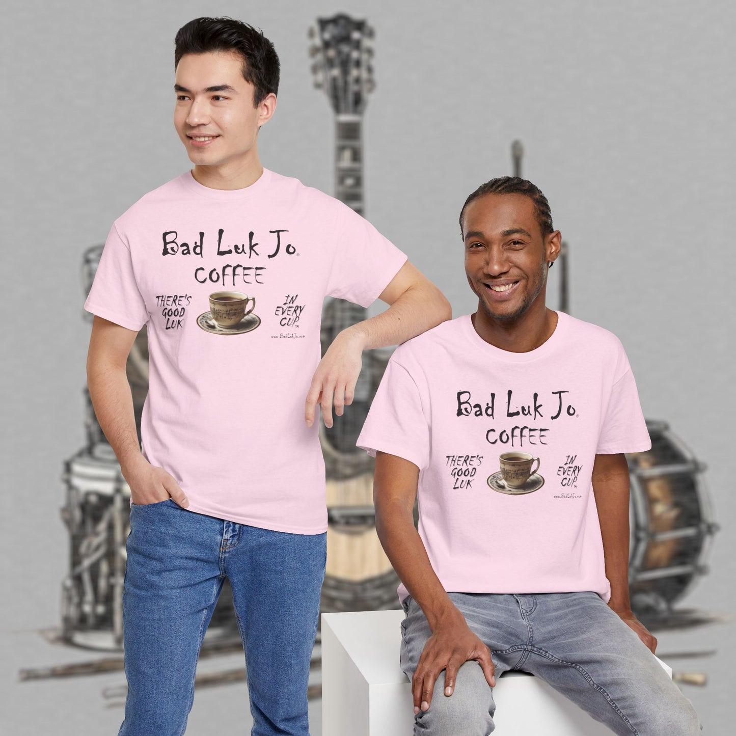 Bad Luk Jo Unisex Heavy Cotton Tee - "There's Good Luk in Every Cup" - Perfect Gift for Coffee Lovers - FREE ECONOMY SHIPPING