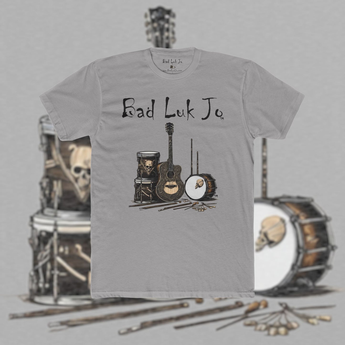 Bad Luk Jo T-Shirt - ORIGINAL Design with Website on Back - Unisex Cotton "Crew Tee" - Classic Fit (Tighter) - Perfect for Musicians and Music Lovers - FREE ECONOMY SHIPPING