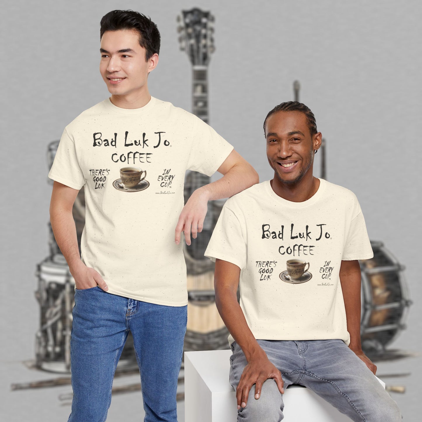 Bad Luk Jo Unisex Heavy Cotton Tee - "There's Good Luk in Every Cup" - Perfect Gift for Coffee Lovers - FREE ECONOMY SHIPPING