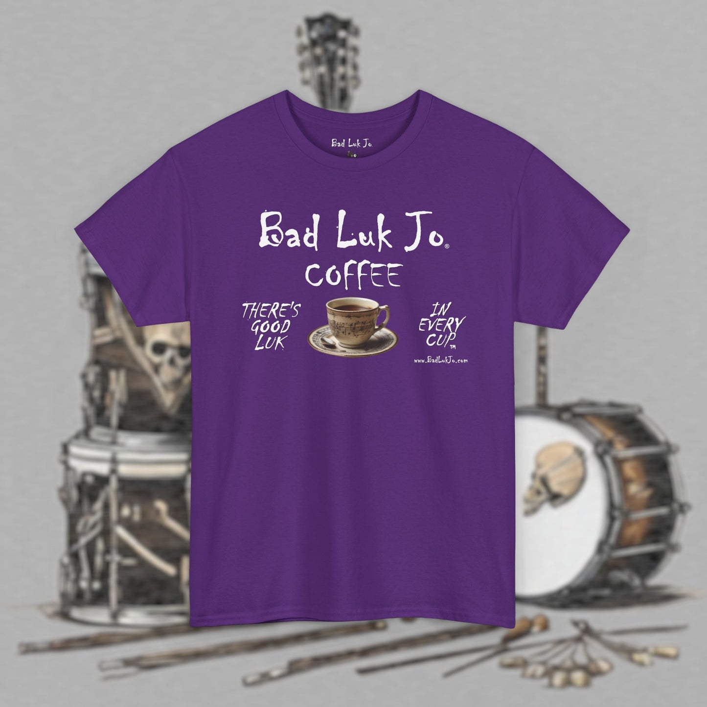Bad Luk Jo Unisex Heavy Cotton Tee - "There's Good Luk in Every Cup" - Perfect Gift for Coffee Lovers - FREE ECONOMY SHIPPING