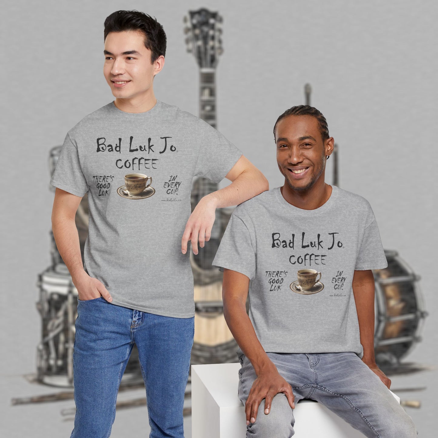Bad Luk Jo Unisex Heavy Cotton Tee - "There's Good Luk in Every Cup" - Perfect Gift for Coffee Lovers - FREE ECONOMY SHIPPING