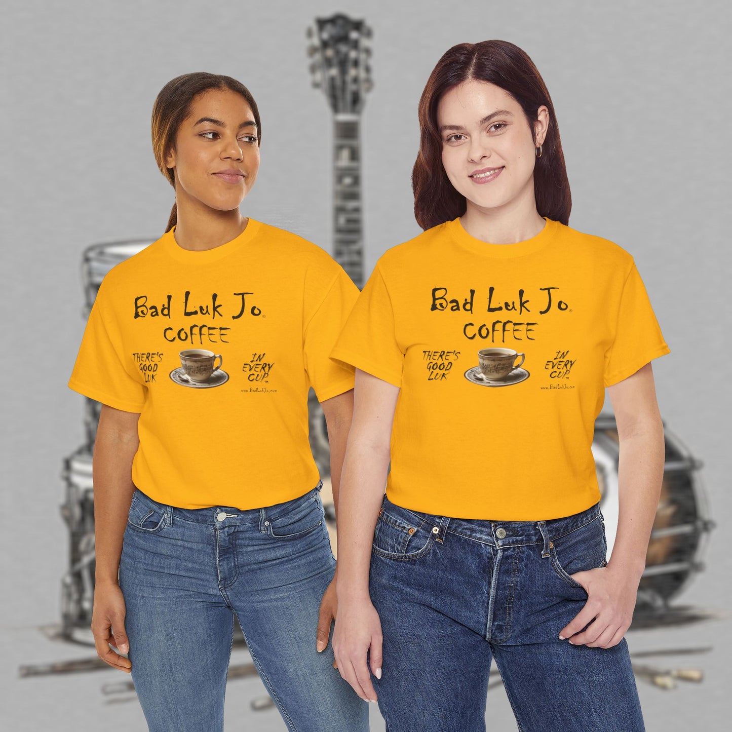 Bad Luk Jo Unisex Heavy Cotton Tee - "There's Good Luk in Every Cup" - Perfect Gift for Coffee Lovers - FREE ECONOMY SHIPPING