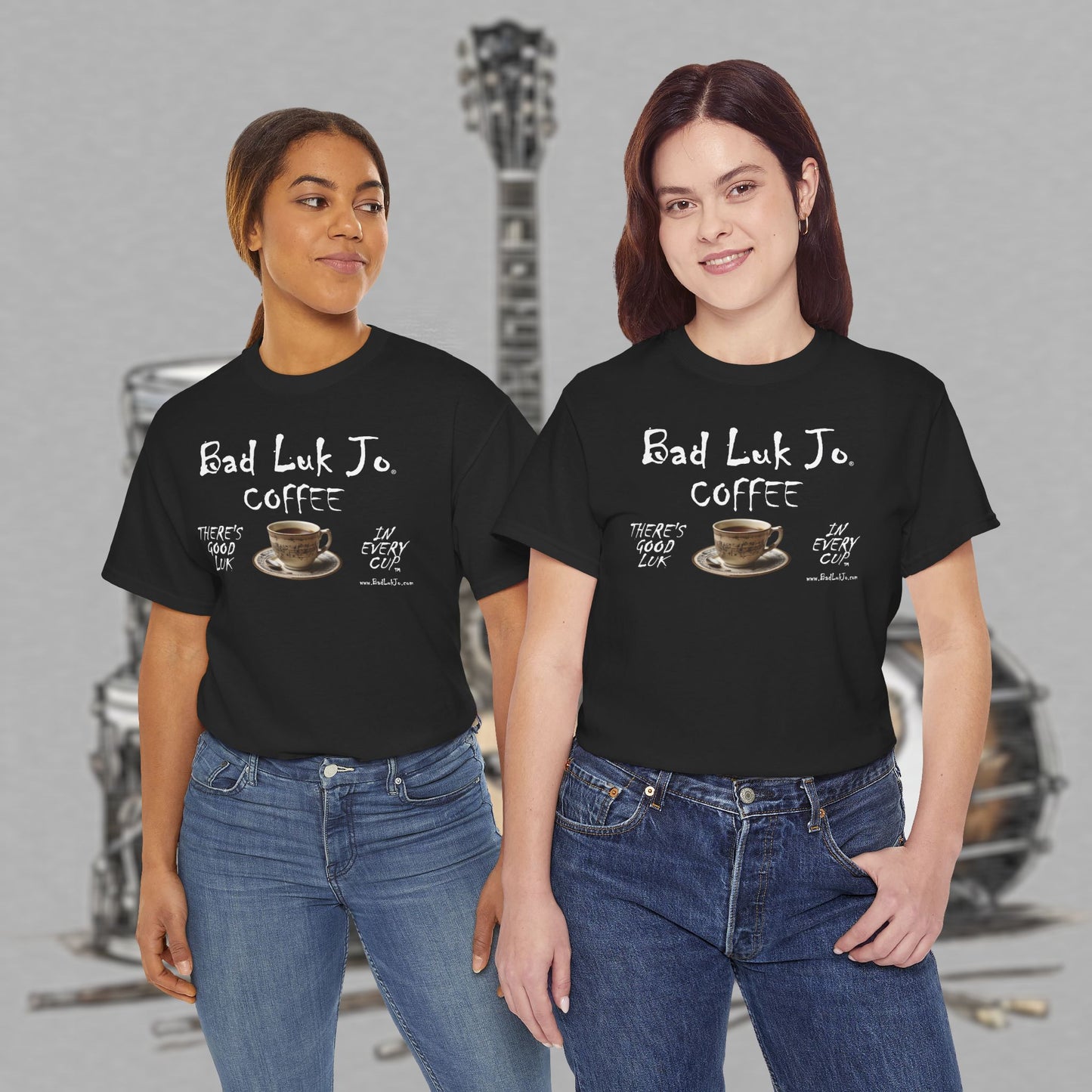 Bad Luk Jo Unisex Heavy Cotton Tee - "There's Good Luk in Every Cup" - Perfect Gift for Coffee Lovers - FREE ECONOMY SHIPPING