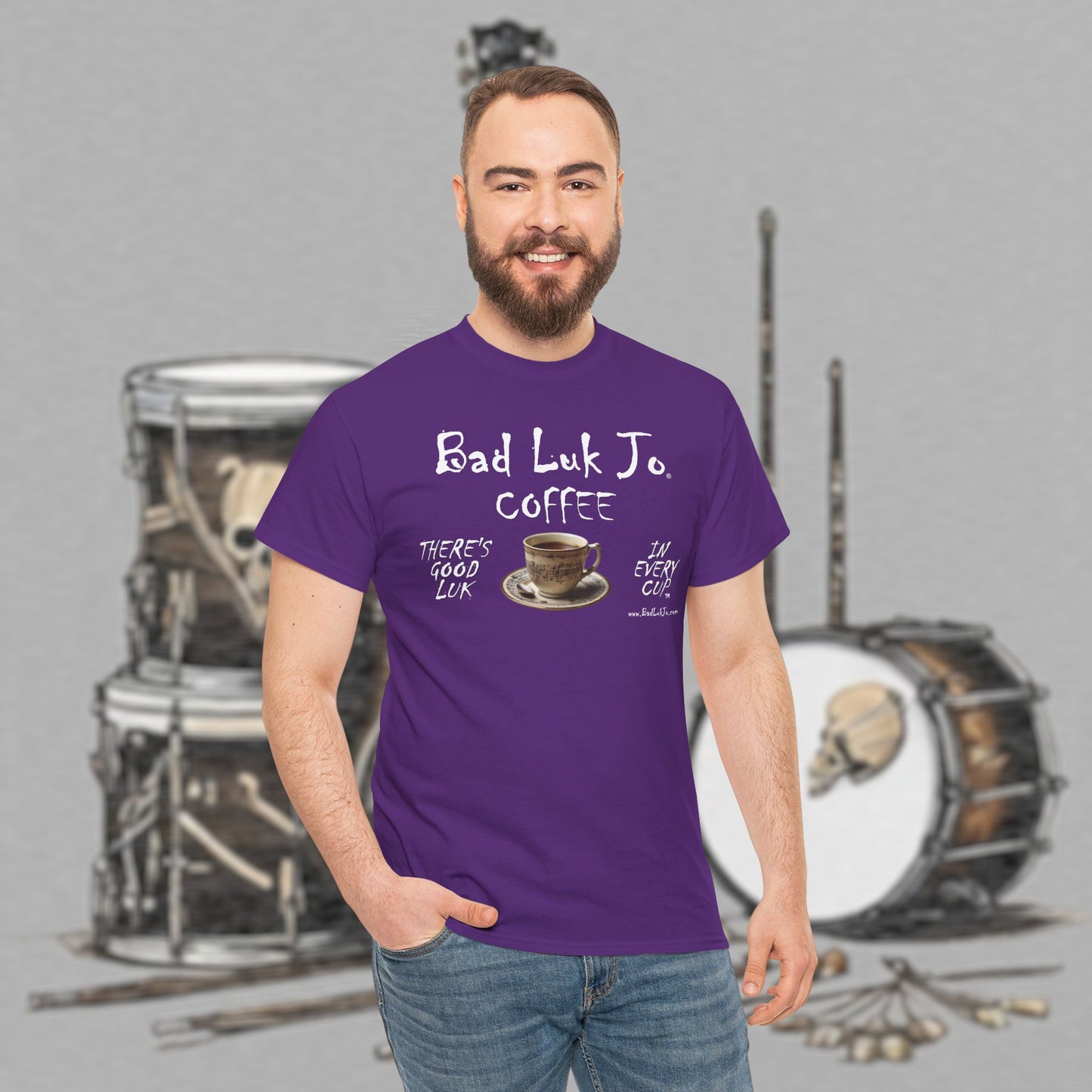 Bad Luk Jo Unisex Heavy Cotton Tee - "There's Good Luk in Every Cup" - Perfect Gift for Coffee Lovers - FREE ECONOMY SHIPPING