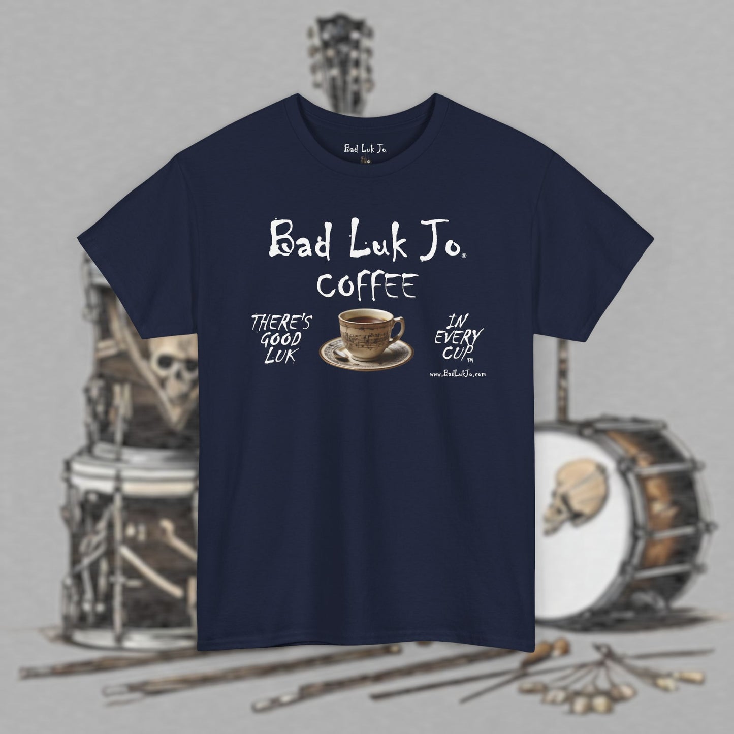 Bad Luk Jo Unisex Heavy Cotton Tee - "There's Good Luk in Every Cup" - Perfect Gift for Coffee Lovers - FREE ECONOMY SHIPPING