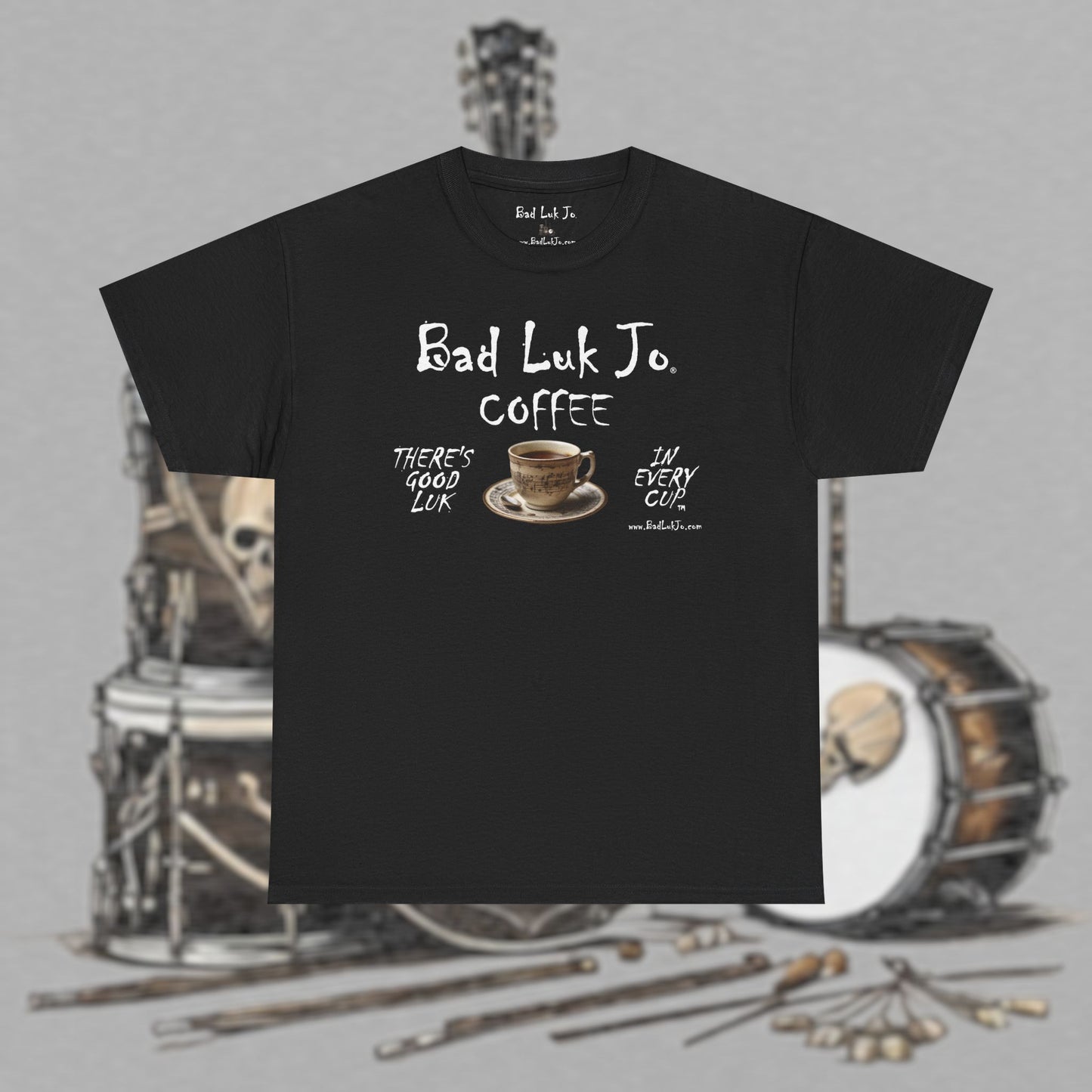 Bad Luk Jo Unisex Heavy Cotton Tee - "There's Good Luk in Every Cup" - Perfect Gift for Coffee Lovers - FREE ECONOMY SHIPPING