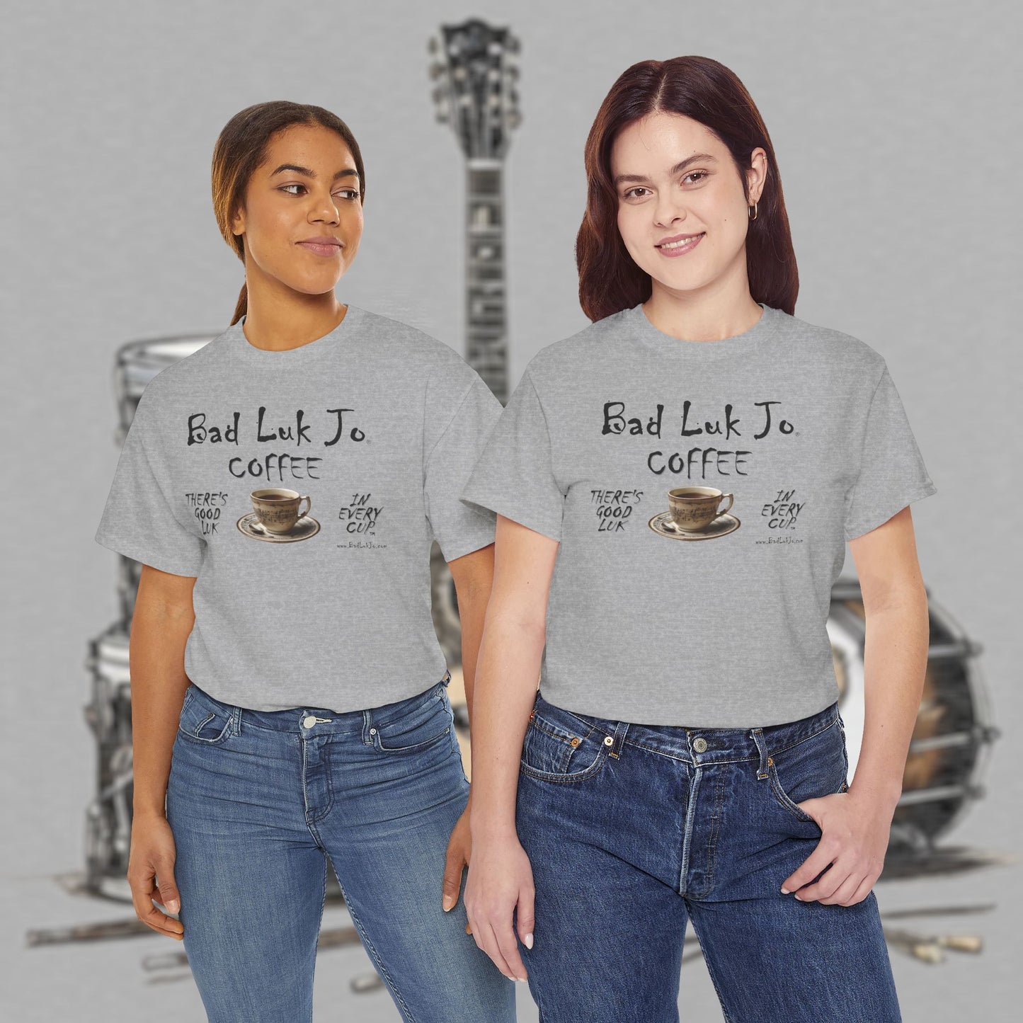 Bad Luk Jo Unisex Heavy Cotton Tee - "There's Good Luk in Every Cup" - Perfect Gift for Coffee Lovers - FREE ECONOMY SHIPPING