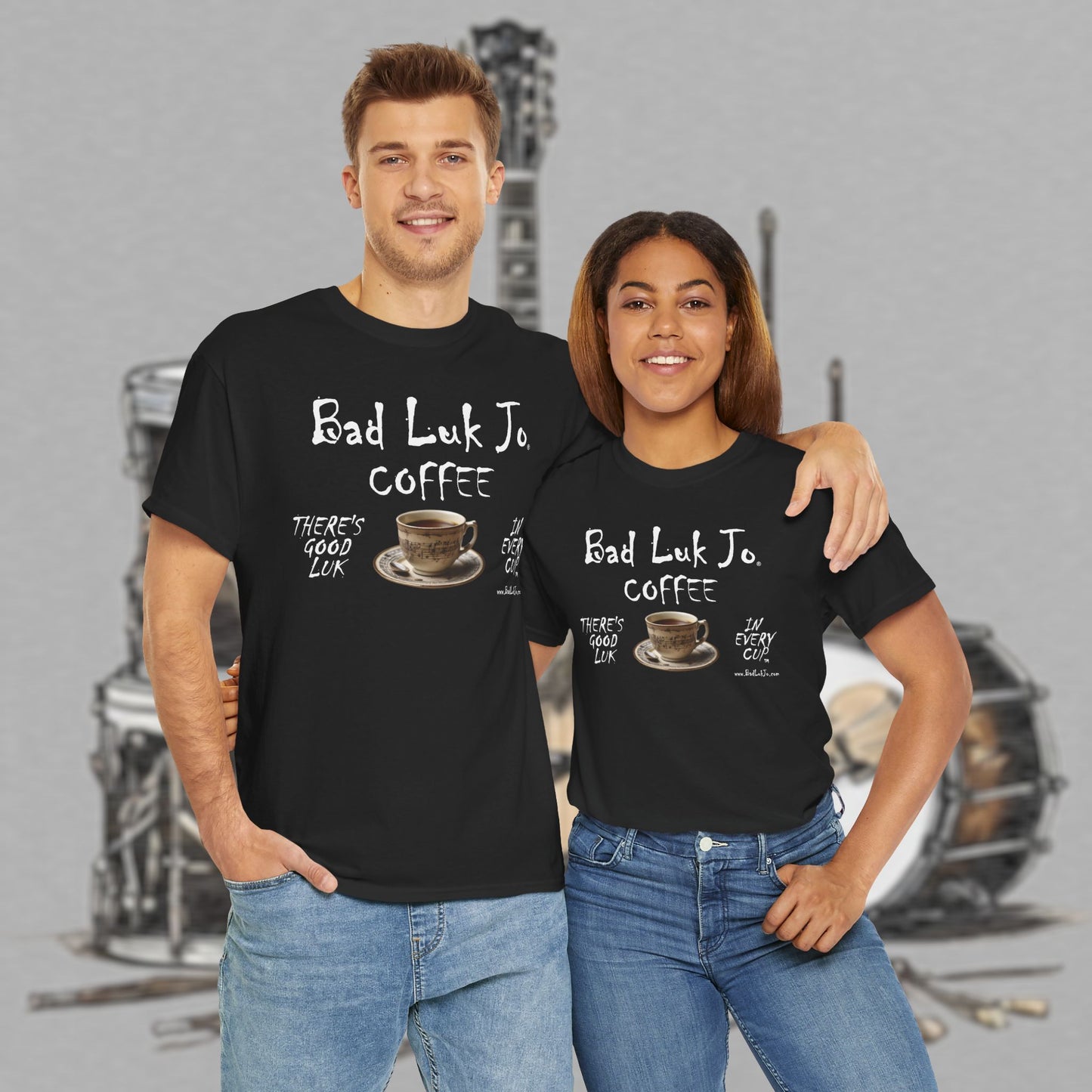 Bad Luk Jo Unisex Heavy Cotton Tee - "There's Good Luk in Every Cup" - Perfect Gift for Coffee Lovers - FREE ECONOMY SHIPPING