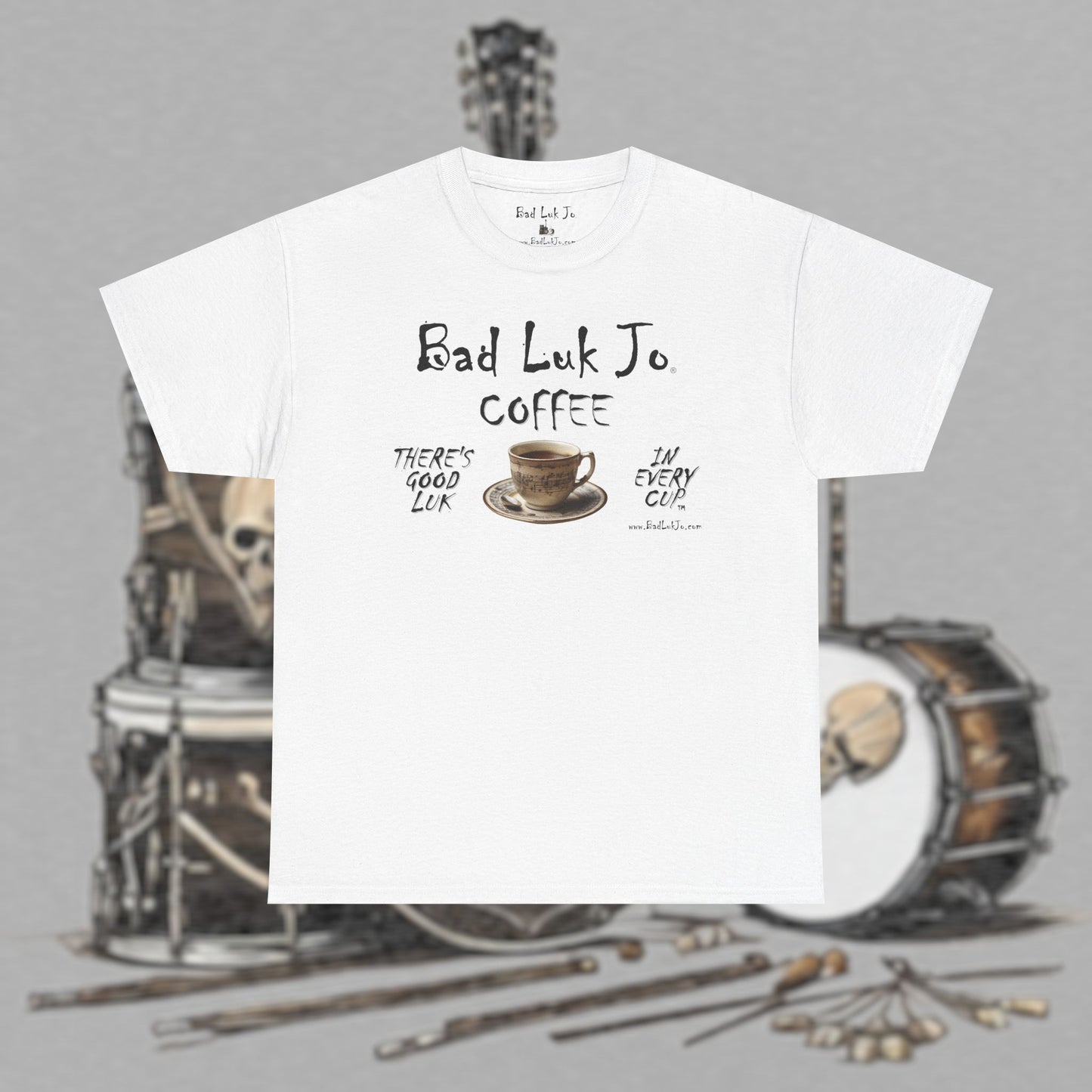 Bad Luk Jo Unisex Heavy Cotton Tee - "There's Good Luk in Every Cup" - Perfect Gift for Coffee Lovers - FREE ECONOMY SHIPPING