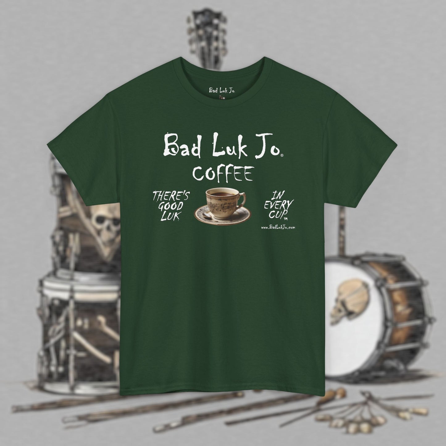 Bad Luk Jo Unisex Heavy Cotton Tee - "There's Good Luk in Every Cup" - Perfect Gift for Coffee Lovers - FREE ECONOMY SHIPPING