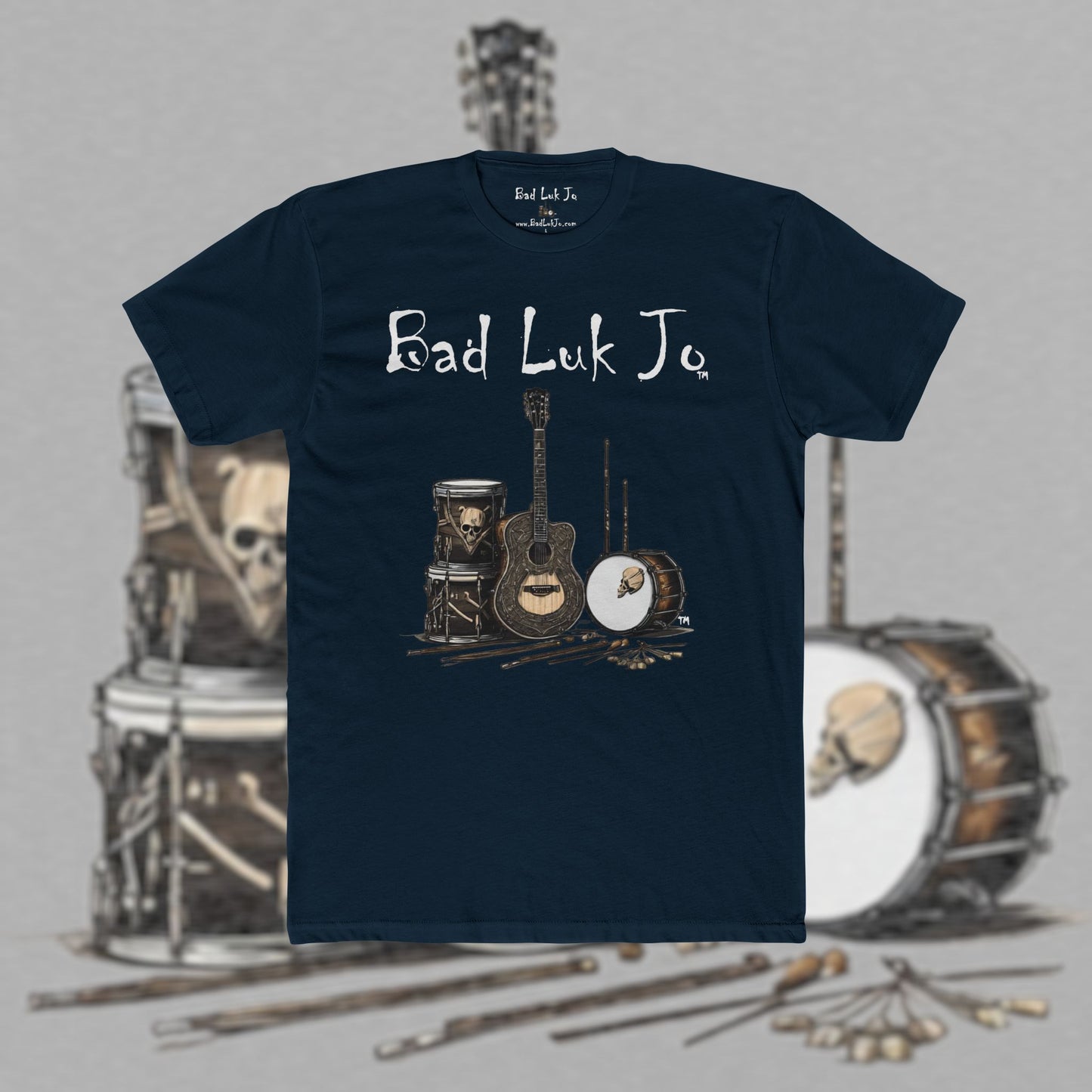 Bad Luk Jo T-Shirt - ORIGINAL Design with Website on Back - Unisex Cotton "Crew Tee" - Classic Fit (Tighter) - Perfect for Musicians and Music Lovers - FREE ECONOMY SHIPPING