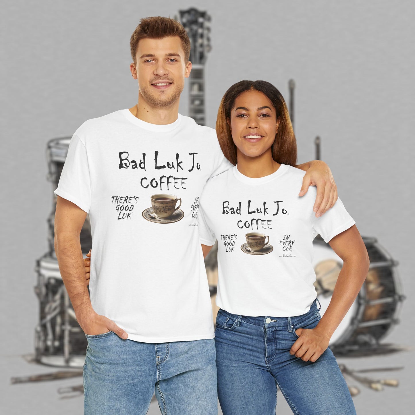 Bad Luk Jo Unisex Heavy Cotton Tee - "There's Good Luk in Every Cup" - Perfect Gift for Coffee Lovers - FREE ECONOMY SHIPPING