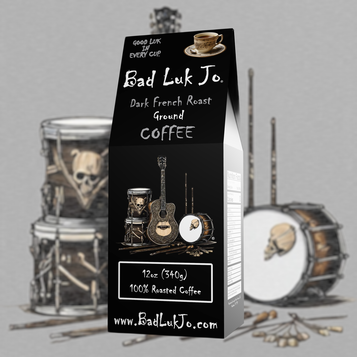 Bad Luk Jo Dark French Roast Ground Coffee - There's Good Luk in Every Cup - 12oz. - FREE STANDARD SHIPPING