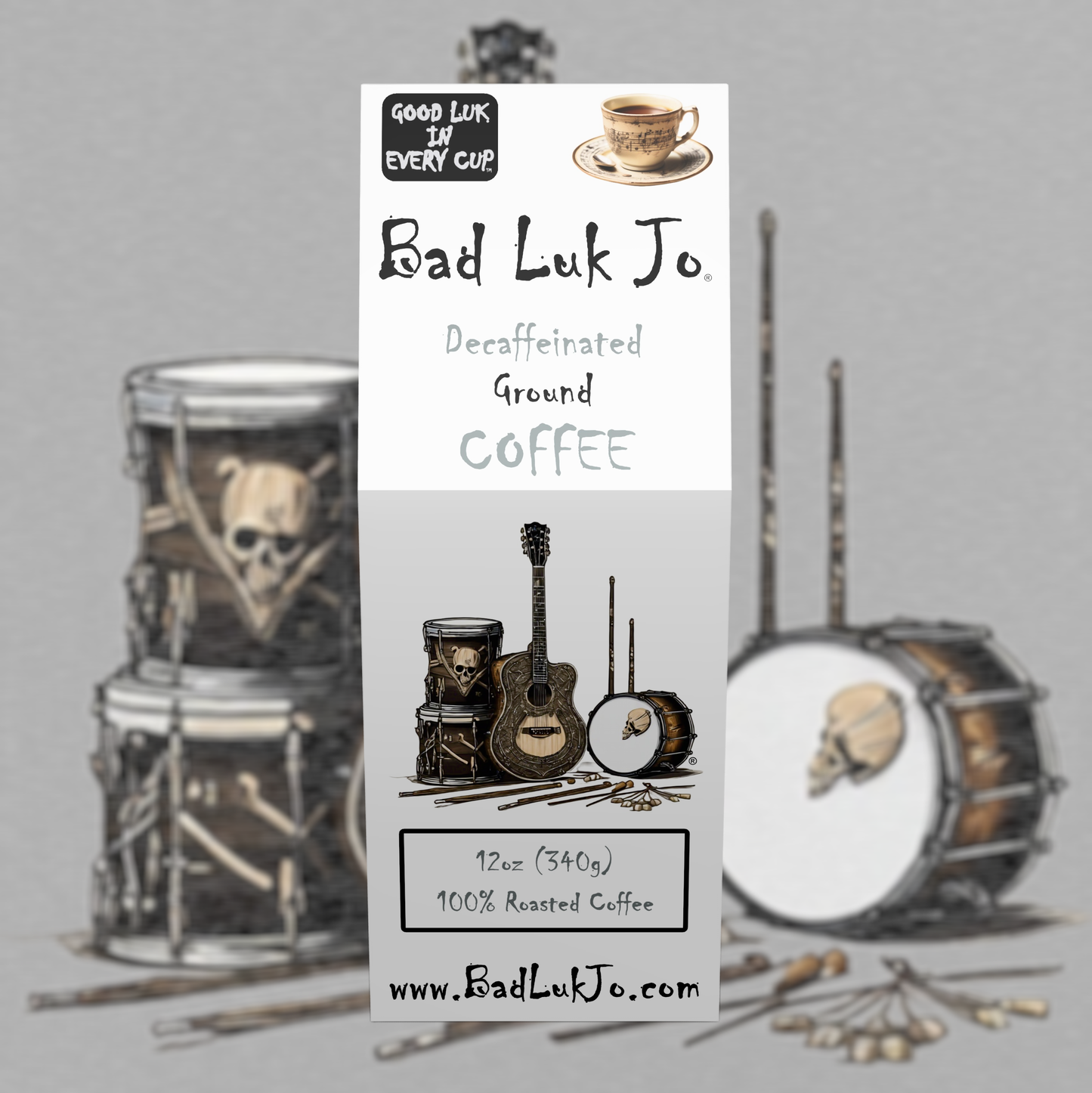 Bad Luk Jo Decaffeinated Ground Coffee - There's Good Luk in Every Cup - 12oz. - FREE STANDARD SHIPPING