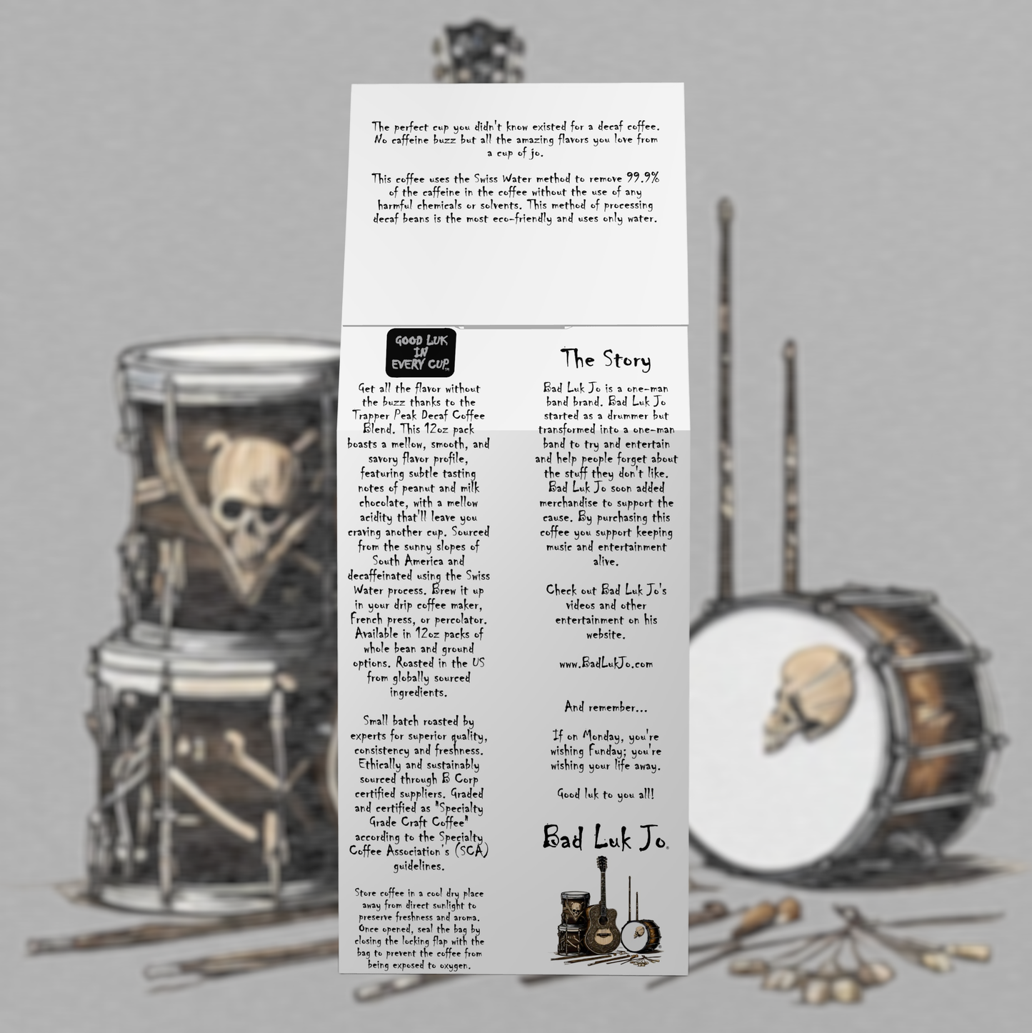 Bad Luk Jo Decaffeinated Ground Coffee - There's Good Luk in Every Cup - 12oz. - FREE STANDARD SHIPPING